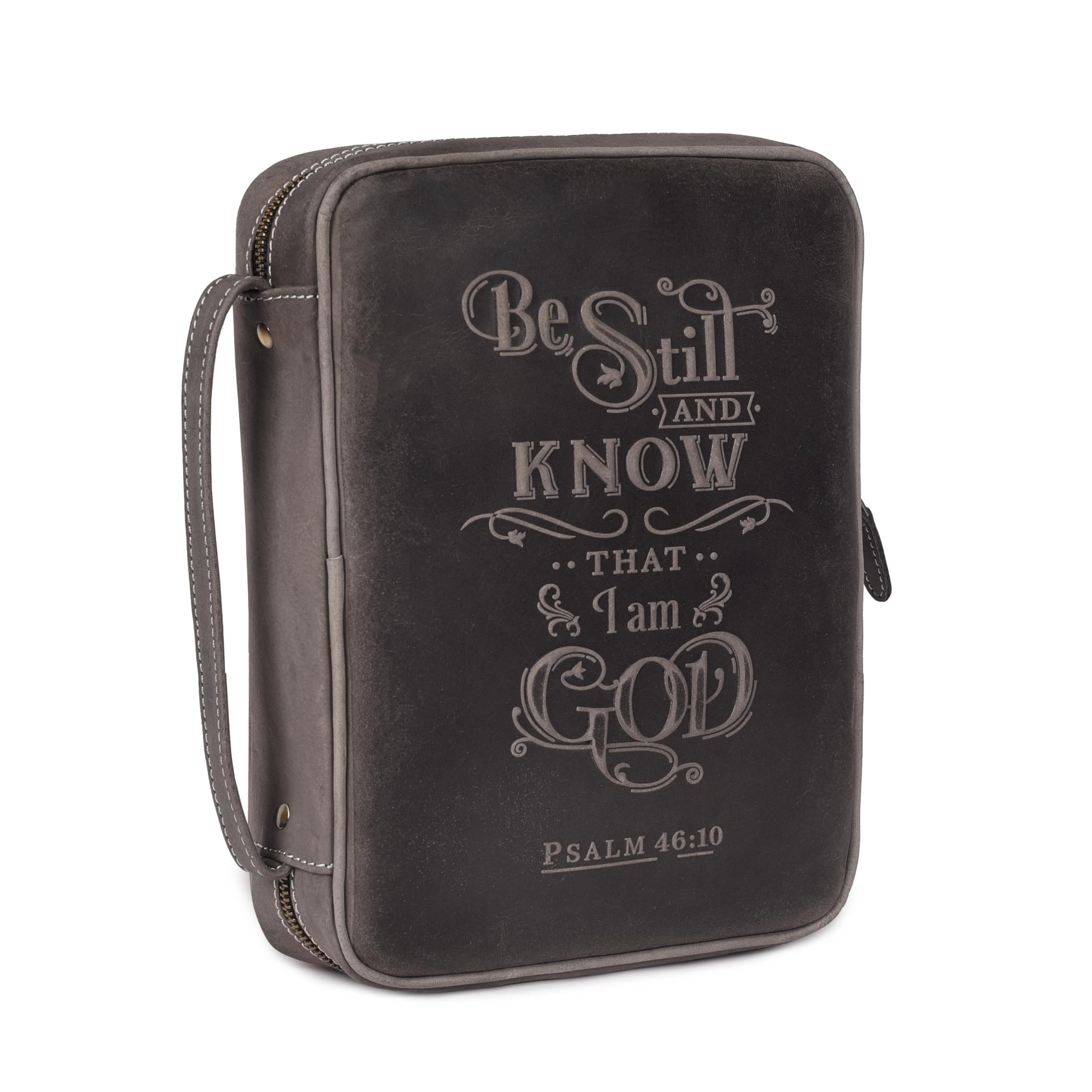 LEATHER VILLAGE Handmade Vintage Leather Embossed Bible Cover for Men & Women - Large Protective Bible Case & Organizer for Church, Travel & Study Christian Religious Antique Bookmark - Black