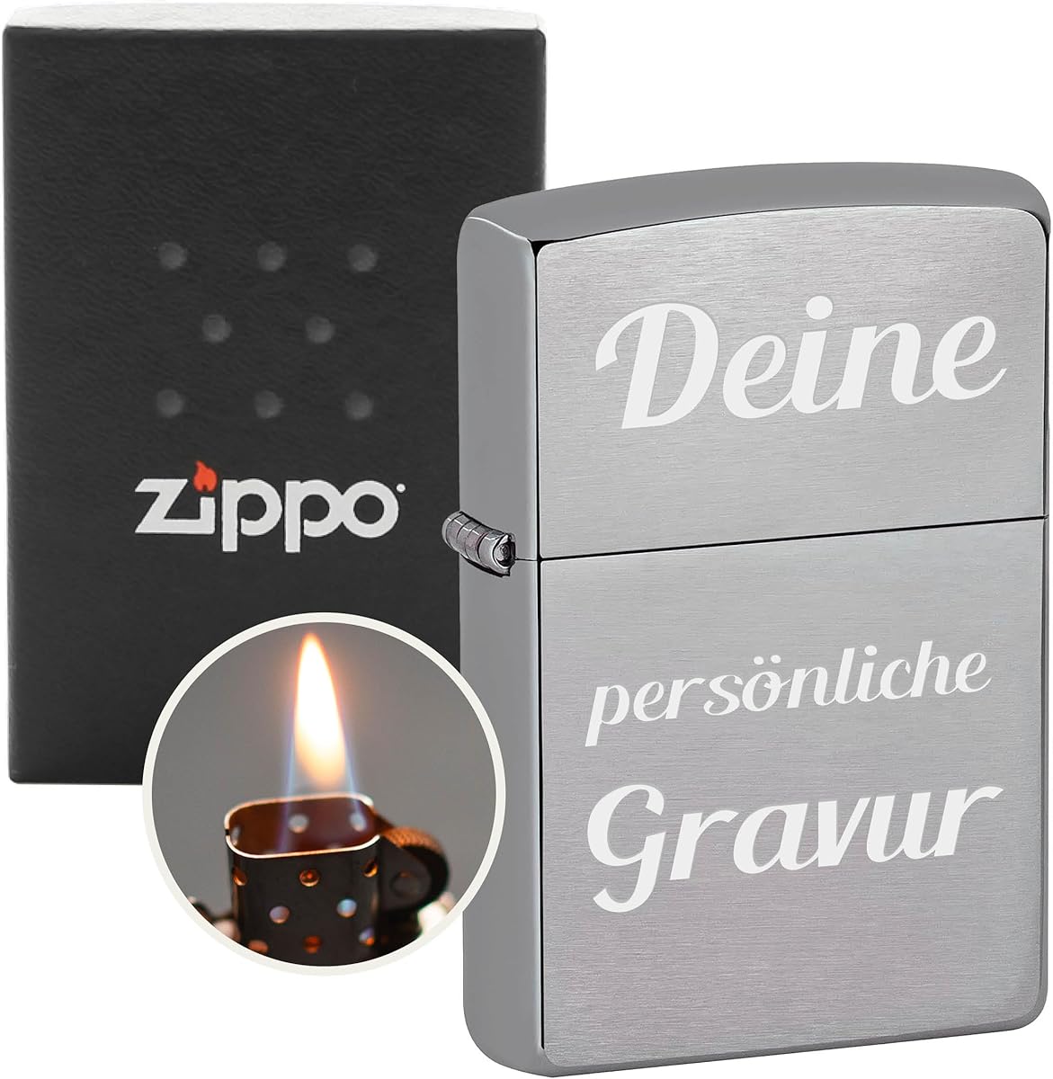 Zippo Feuerzeug mit Gravur - Personalisierte Geschenke Männer - Witterungsbeständig - Männer Geschenke - Vater/Papa Geschenk Weihnachten - Geschenkideen Weihnachten - Feuerzeuge mit Gravur