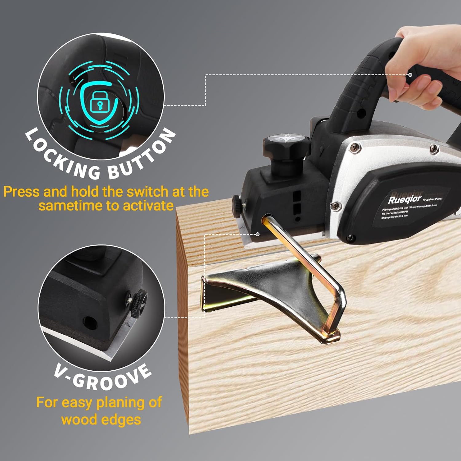 Cordless Handheld Planer Compatible with Dewalt 20v Battery, 15000 RPM Power Wood Planer, 3-1/4 Inch Brushless Power Planer for Woodworking, Carpenter Home DIY(No Battery)