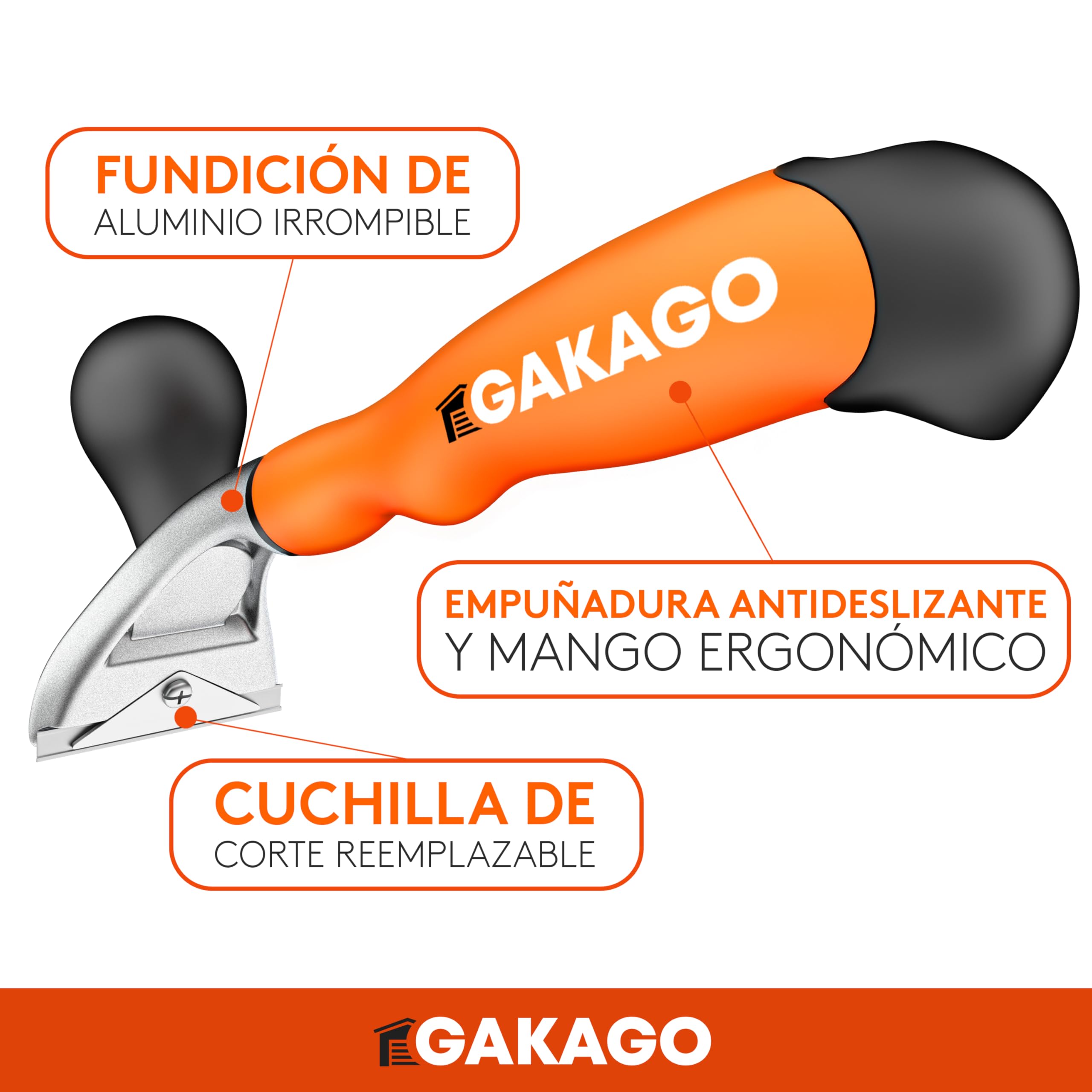 Gakago Rascador - Cuchilla raspadora de 65 mm de alta calidad fabricada con carburo de tungsteno duradero - Raspador universal ergonómico y antideslizante para madera, metal, hormigón o piedra