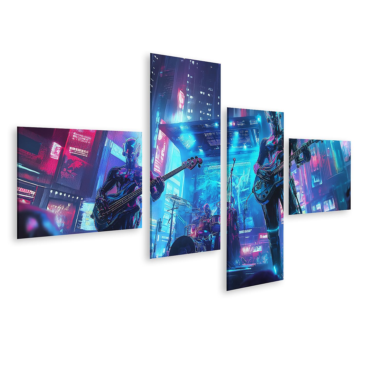 islandburner Prime Quadro su tela, Città del futuro, festival musicale con luci al neon per soggiorno, amanti della musica, negozio di musica, immagini da parete