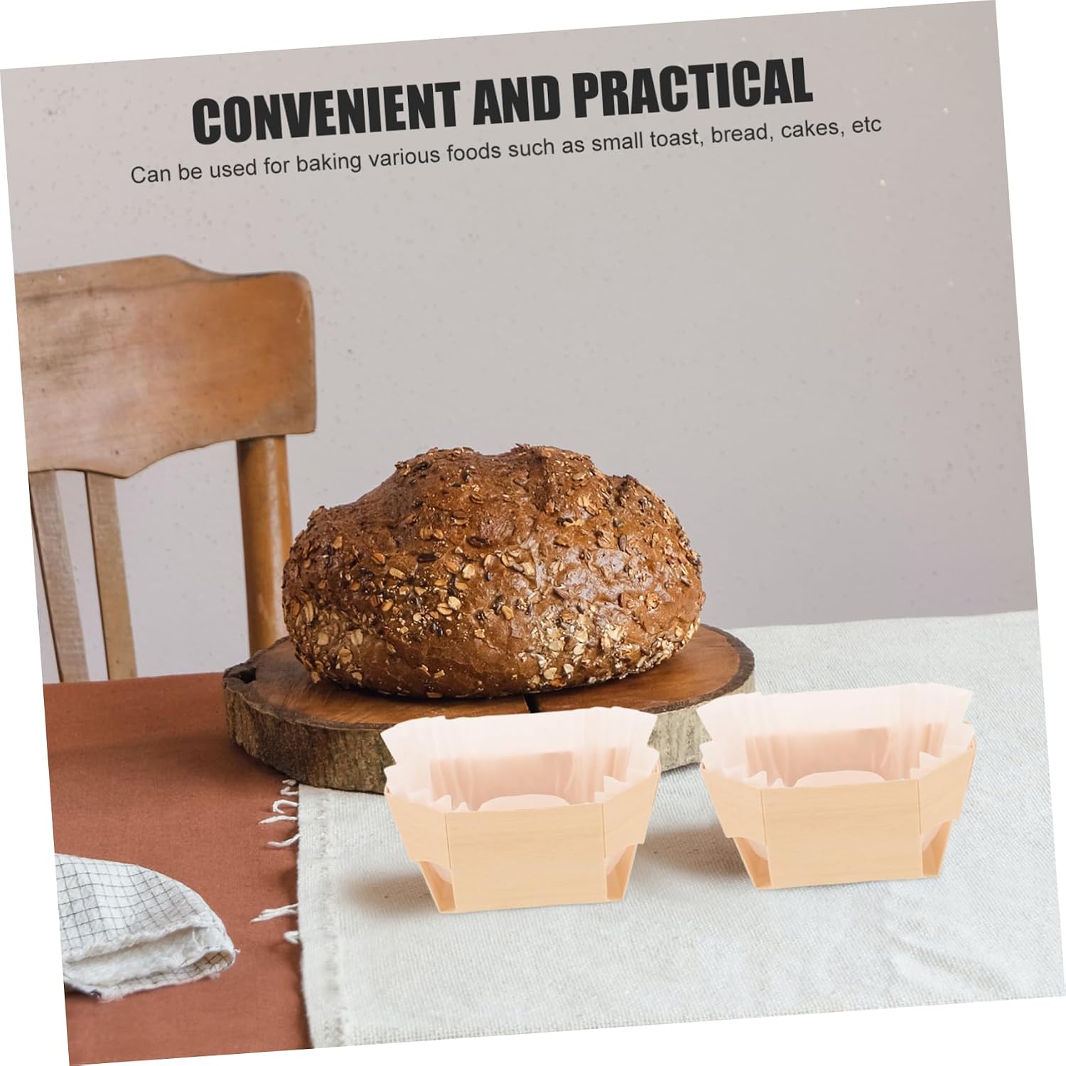 1set Wooden Bread Baking Pans Versatile Paper Loaf Molds for Muffins Cakes and Treats for Toast Pastry and Bakery Use Includes Paper Liners