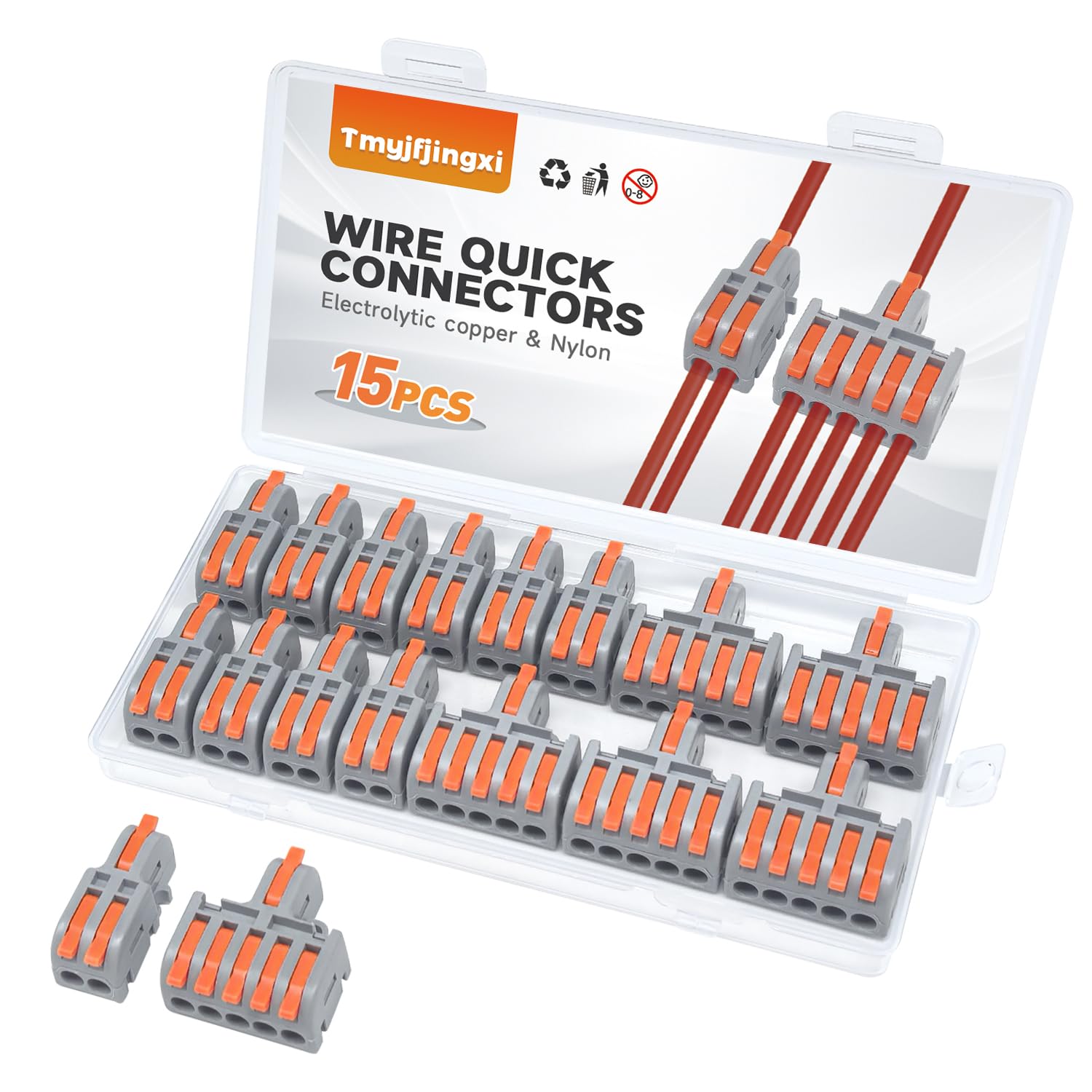 Tmyjfjingxi 15PCS Lever Wire Quick Connectors Compact Splicing Connectors Wire Connectors Kit 2 and 5 Circuit Inline Splices 24-12 AWG WW005-KIT