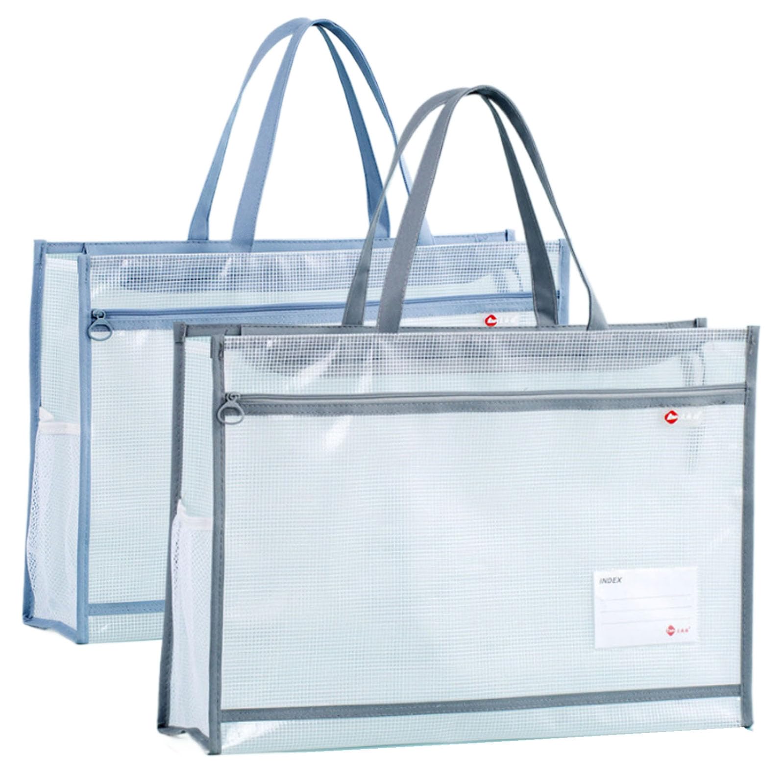 2PCS A3 Art Portfolio Case Waterproof Art Portfolio Bag Transparent Mesh Artist Folder Carry Case Zipper Portfolios Organizer for Artworks Handle Poster Carrying Storage Bag Clear Handbag Files Tote