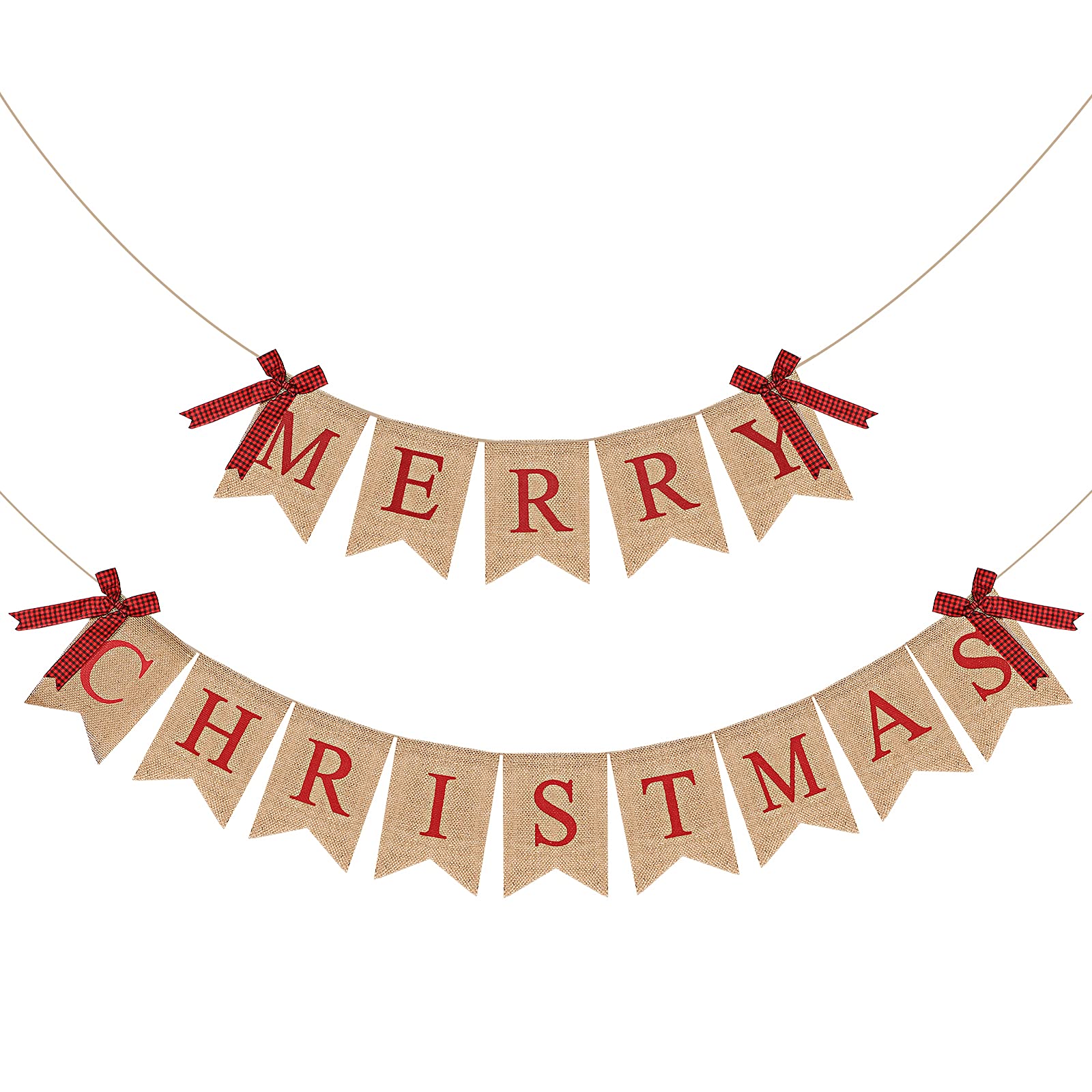 Bannière en Toile de Lin Merry Christmas Guirlande Suspendue et Décoration de Noël Vintage