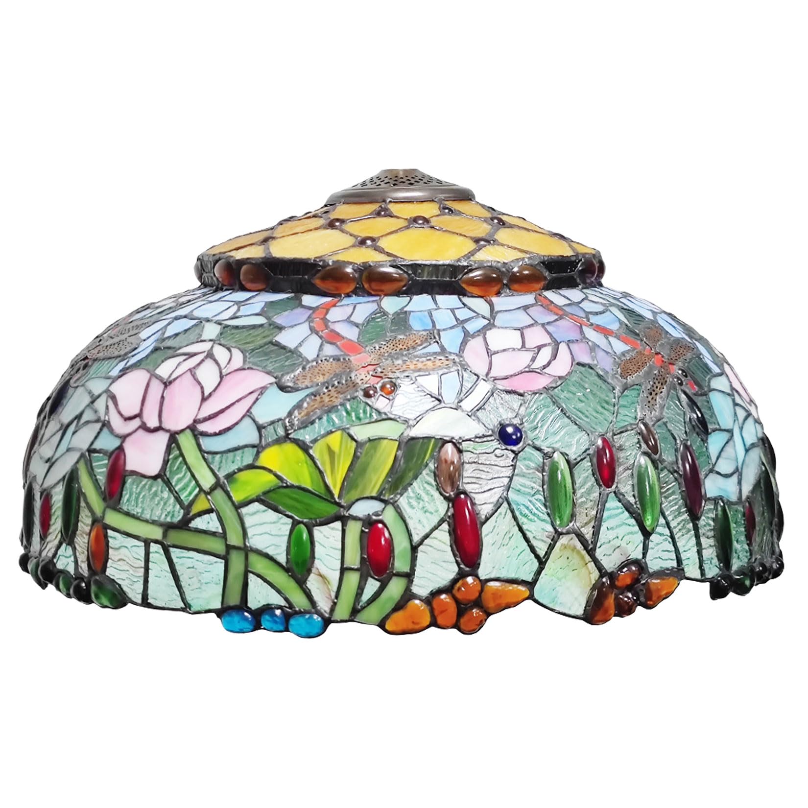 SaryEdge 20 inch Dragonfly Lotus Lamp Shade Replacement Only, Tiffany Stained Glass Lamp Chimney, Vintage Handmade Light Cover Accessories for Table Lamp Pendant Light Floor Lamp Fixtu，