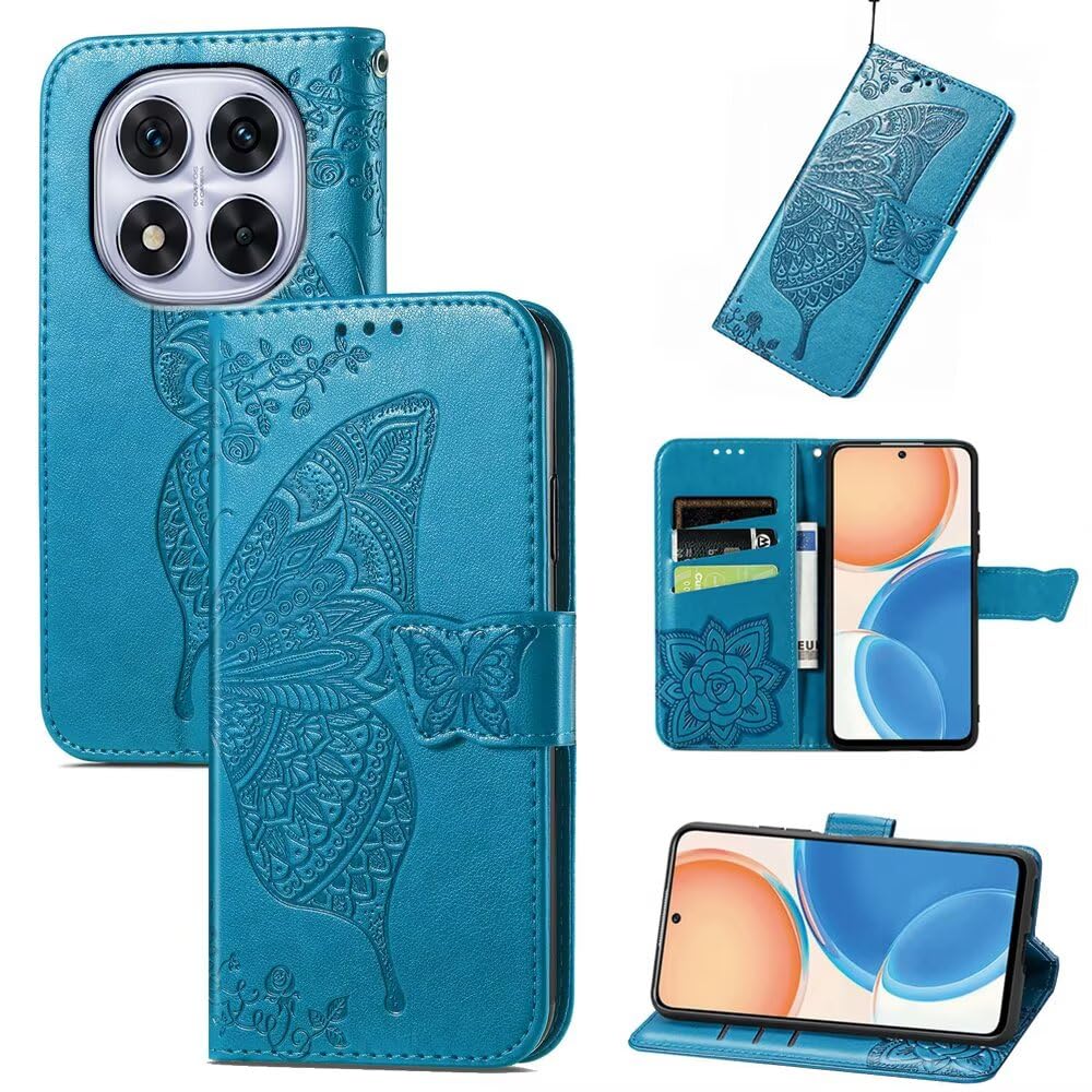 EASSGU Skórzane ochronne etui z klapką do Redmi Note 15 5G (6,77"), magnetyczne, z 3 przegródkami na karty i 1 portfelem, odporne na upadki i zarysowania, niebieskie