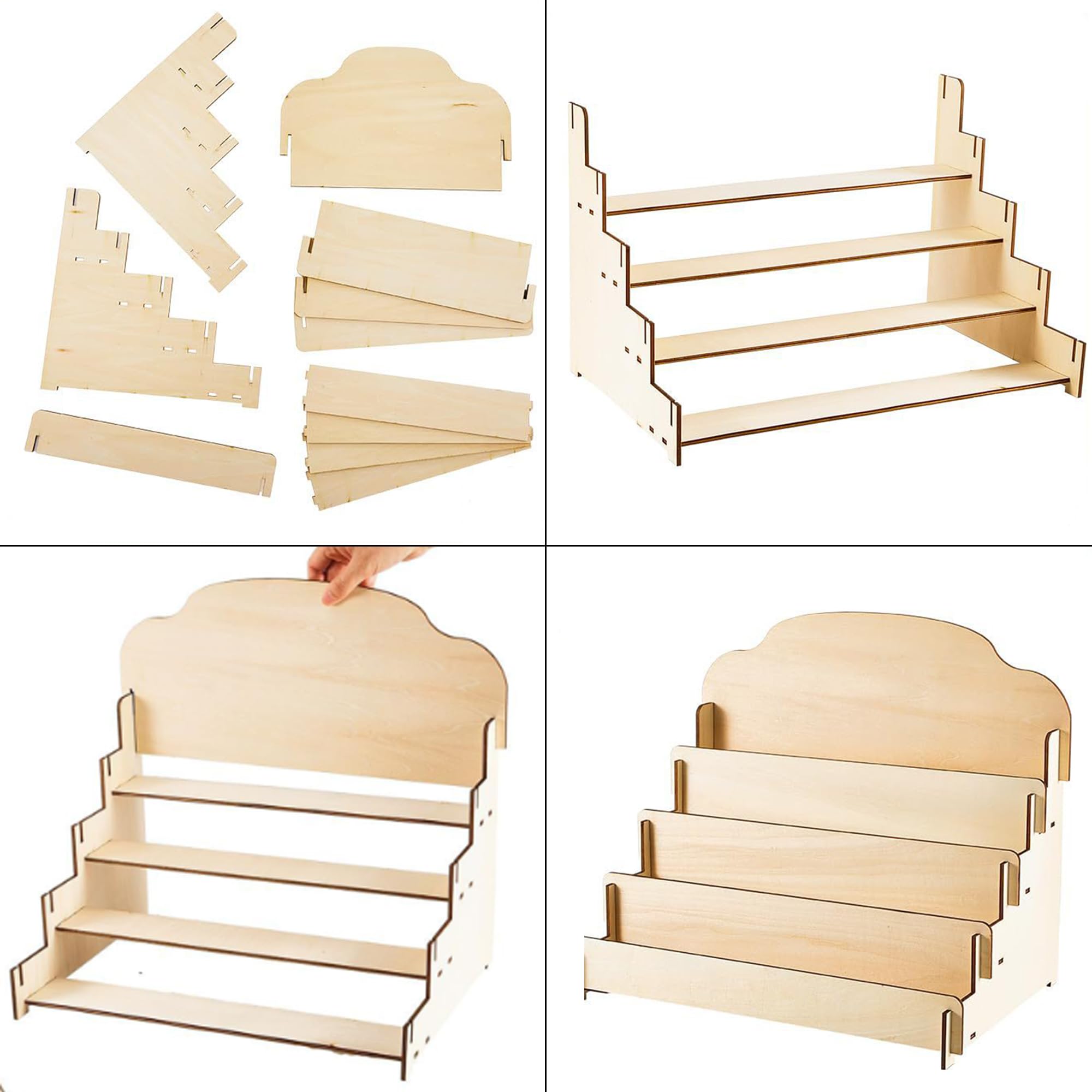 Espositore per biglietti di auguri a 4 ripiani, in legno, per cartoline, adesivi, biglietti regalo per vacanze (colore legno)