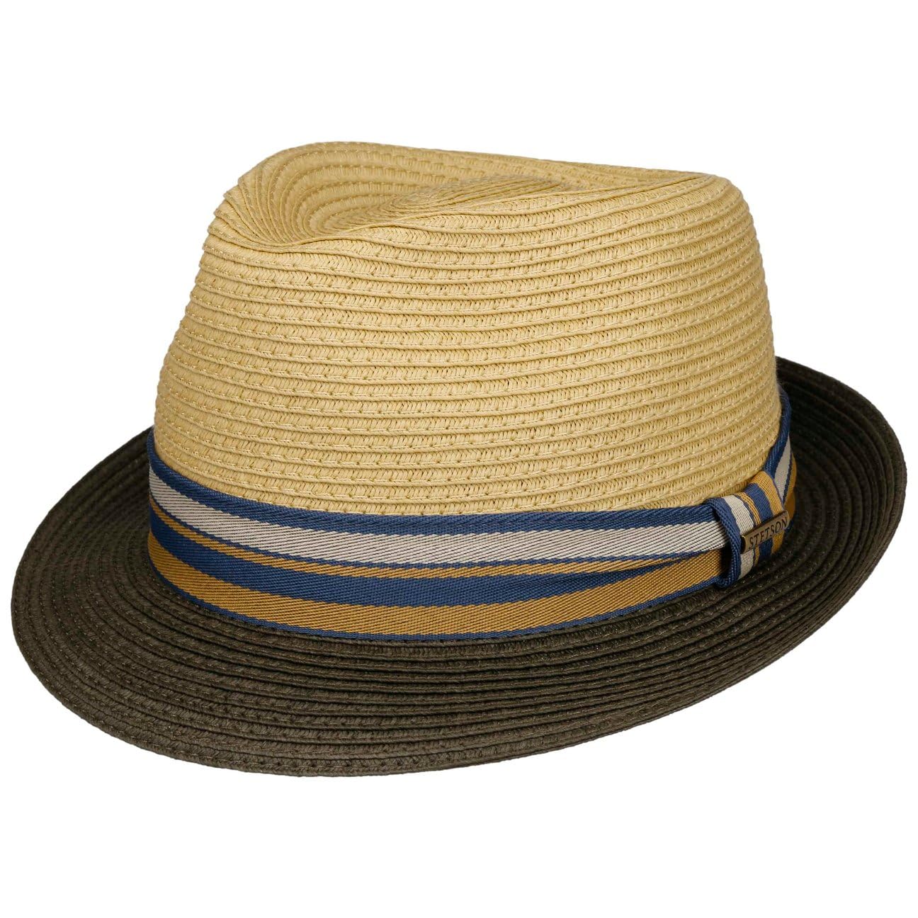 Stetson Licano Toyo Trilby Straw Hat Men UV Protection 40+ Two-Tone Brim Fedora Spring Summer Olive