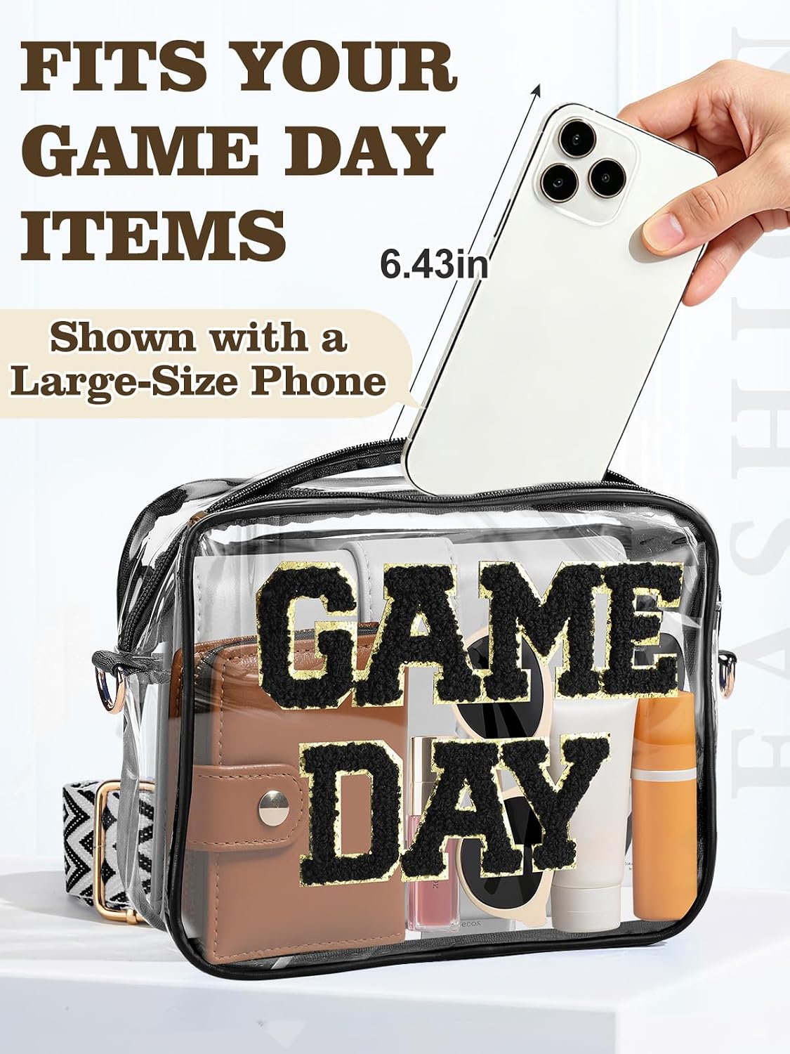  Game Day Clear Bag Stadium Approved, 9" x 7" x 2.5" | Football Mom Small Crossbody Purse, with Adjustable Strap & Zipper, for Women Men Sports Festivals thumbnail