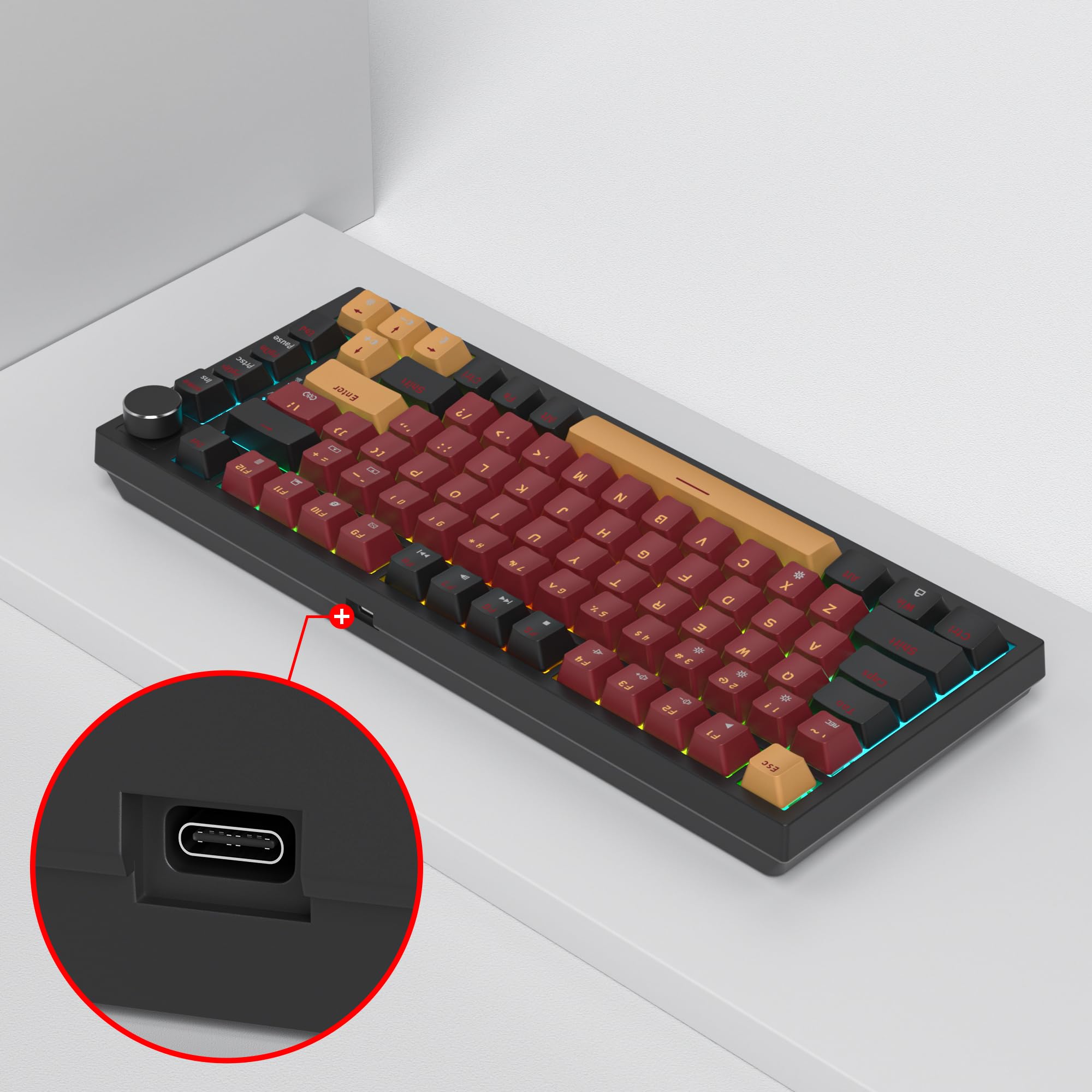 V400 Teclado Mecanico 75% Gasket Mouted, Personalizado Intercambiable En Caliente 75% TKL Cableado Mecánico RGB Teclado con Almohadillas Que Absorben El Sonido, Americano QWERTY Programable