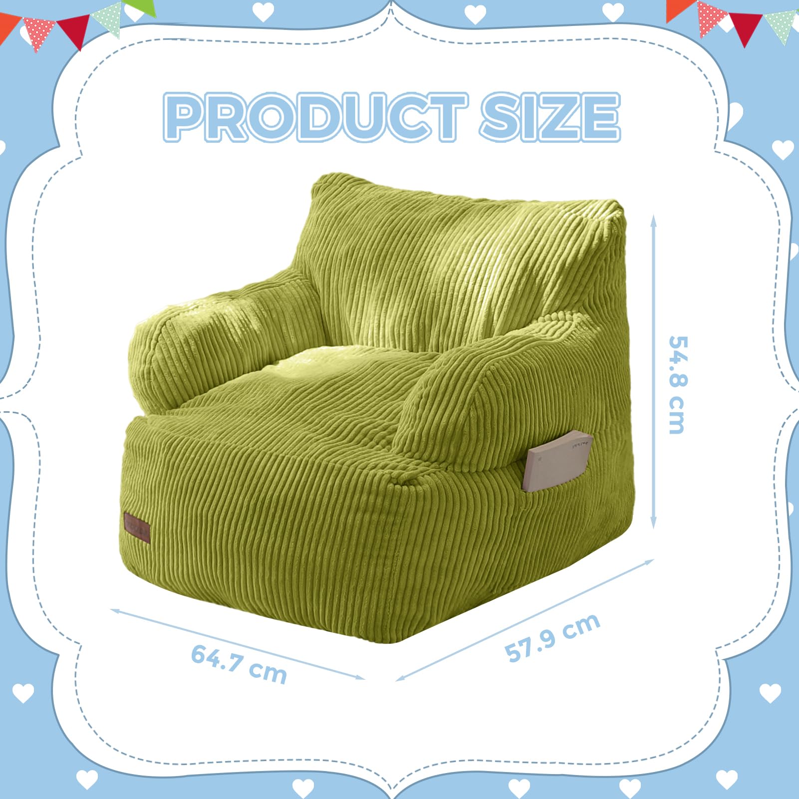 MAXYOYO Sitzsack Kinder Cord mit Füllung, Sitzsäcke Mädchen Jungen, Bodenstuhl mit Tasche, Bean Bag Sofa für Schlafzimmer