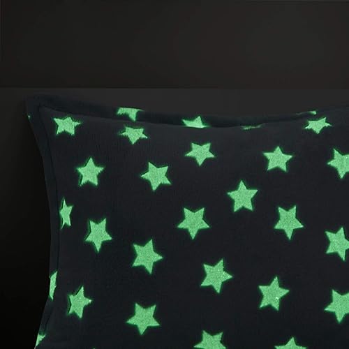 Miniatura 8 de Mi Zone Kids Juego de ropa de cama que brilla en la oscuridad, edredón de felpa suave, nube, estrellas, diseño moderno para todas las estaciones con