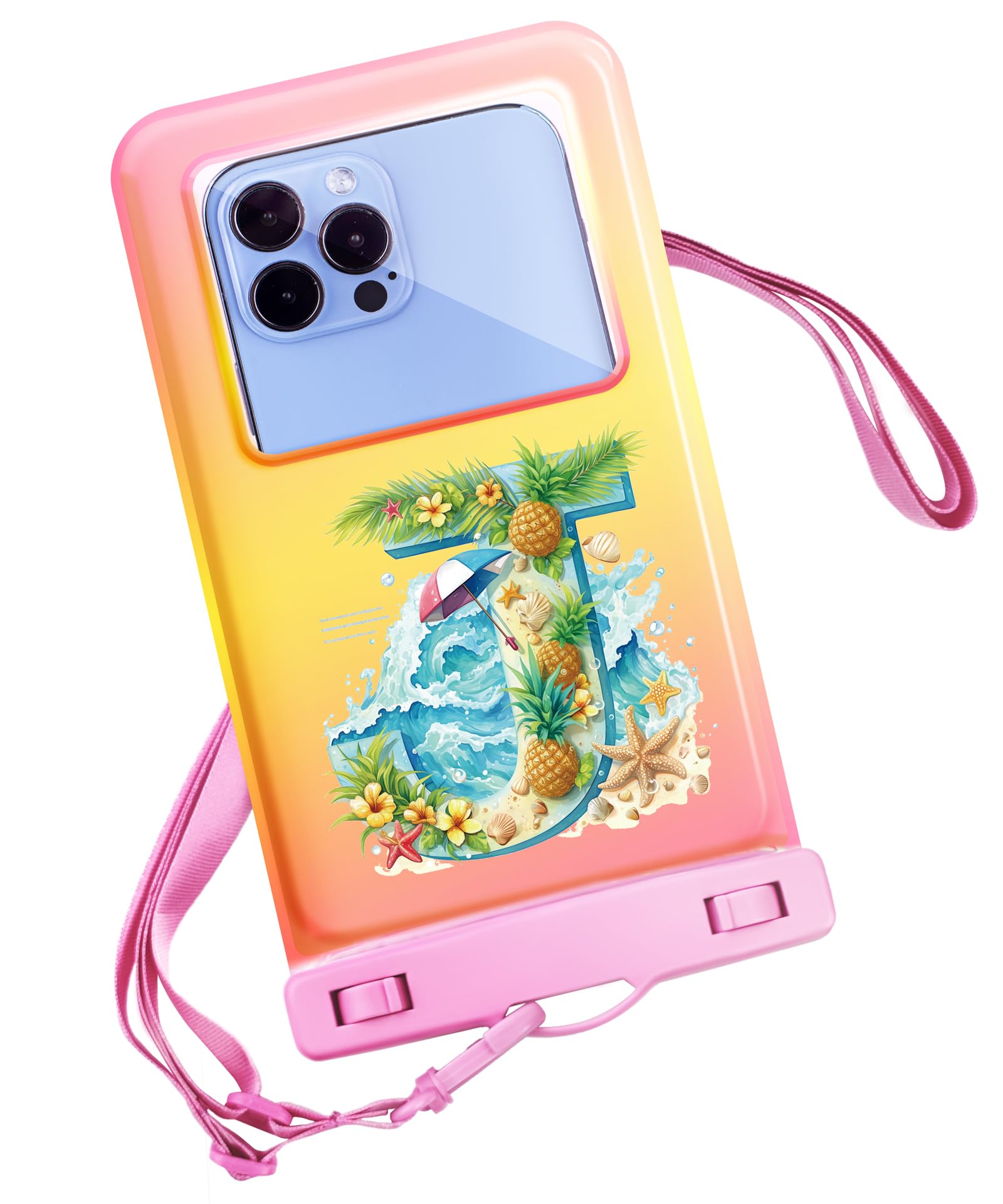 Personalized Initial Waterproof Phone Pouch Case - IPX8 Cellphone Dry Bag with Lanyard for iPhone 16/15/14/13/12 Pro Max (6.1–6.9"), Beach & Cruise