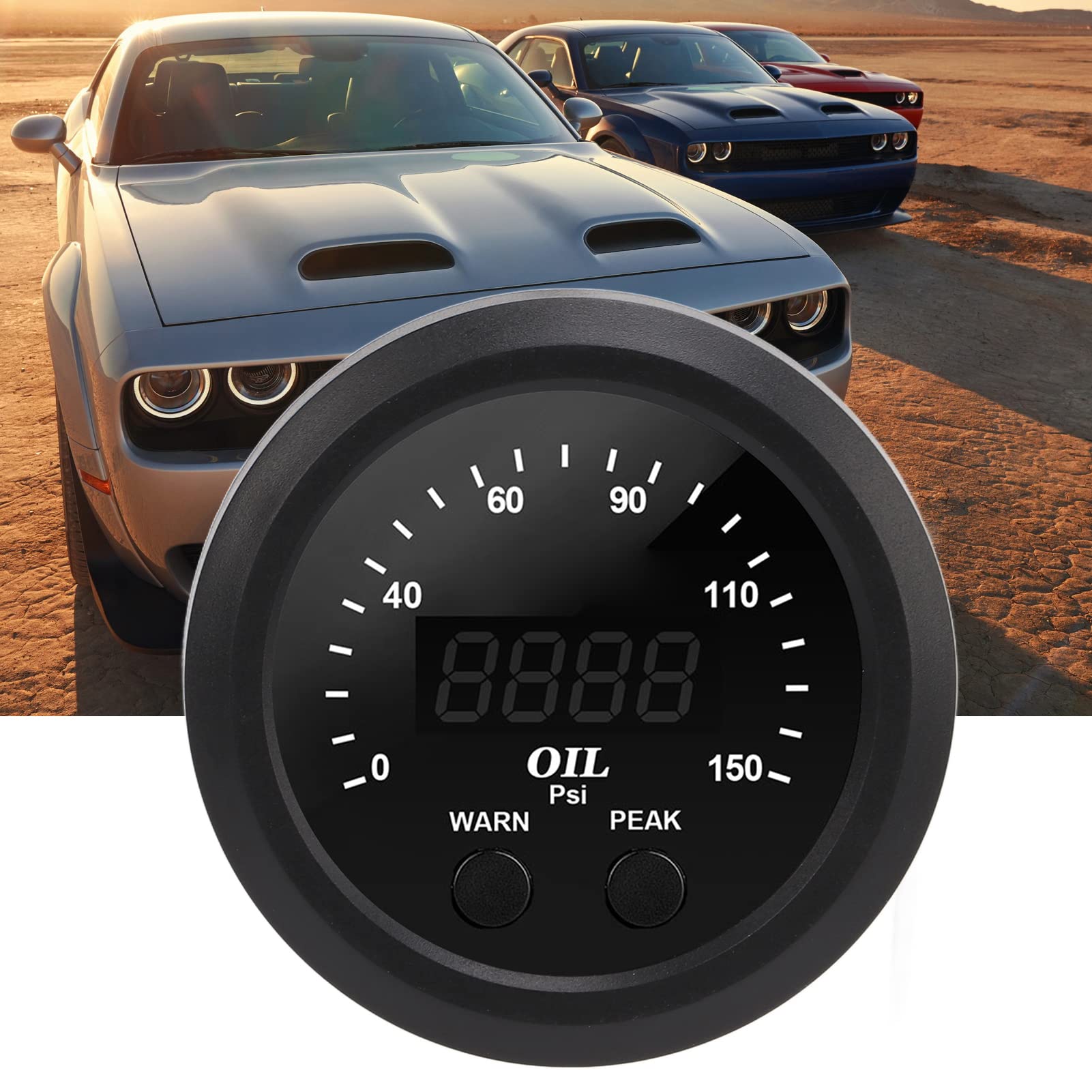 AMONIDA Medidor de Presión de Aceite de 150 PSI con Pantalla LED Roja para Modificación de Automóvil, ABS Duradero, 2-1/16 Pulgadas y Fácil Instalación