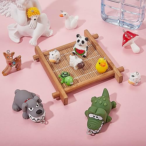 Miniatura 4 de WEWAYSMILE 30 dijes de resina, bonitos colgantes de animales, hongos, abejas, patos, vacas, ciervos, cisne, llaveros, pendientes, pulseras,