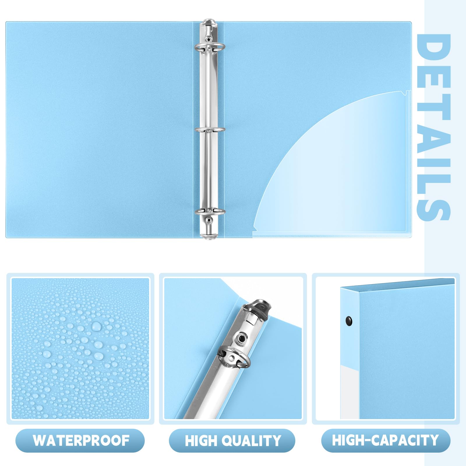 Henoyso 48 raccoglitori a 3 anelli da 1,3 cm, con tasche, capacità 100 fogli, per raccoglitori da 21,6 x 27,9 cm, per forniture scolastiche, ufficio o organizzazione (azzurro)