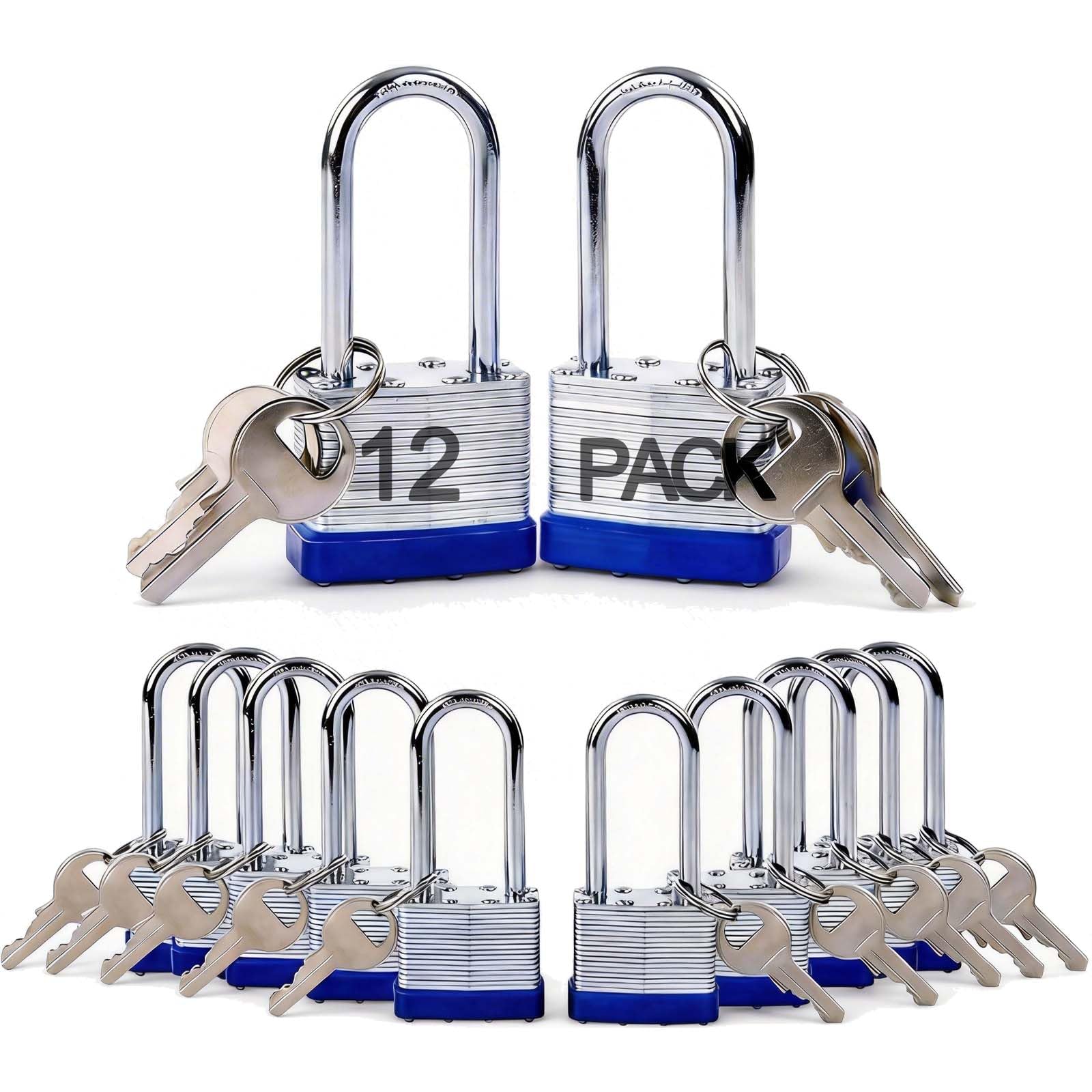 SEPOX® 12Pack Heavy Duty Padlock Keyed Alike, 40MM Laminated Steel Lock Body, 60MM Extra Long Shackle, Ideal for Gym Locker, Sheds, Gate, Warehouse, Hasp (12 Locks with Same Keys)
