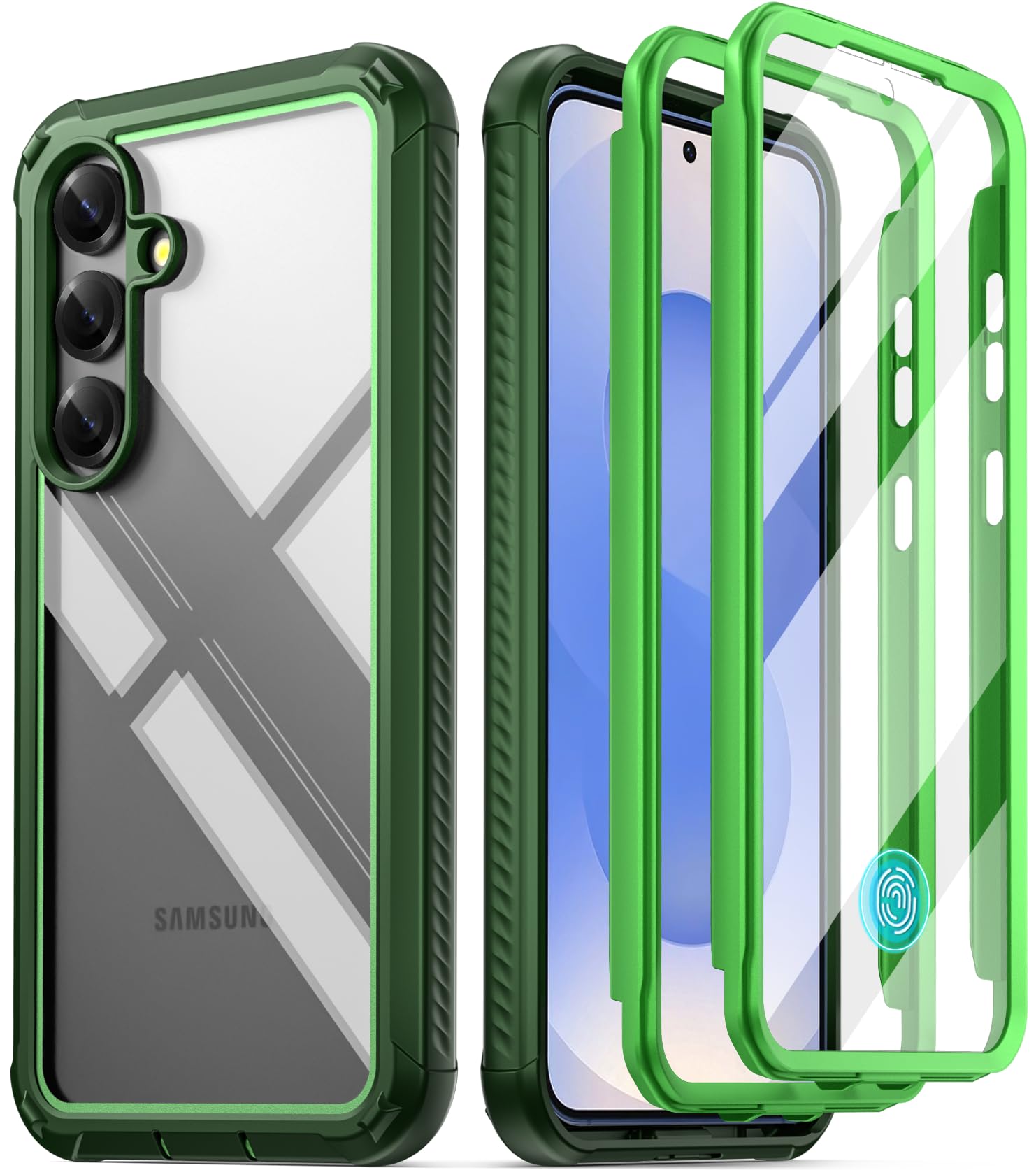 Poetic Guardian Case for Samsung Galaxy S25+ Plus 5G 6.7 "(2025) [20 FT Mil-Grade Drop Tested], Built-in Screen Protector [Work with Fingerprint ID], Full Body Rugged Shockproof Case, Green/Clear