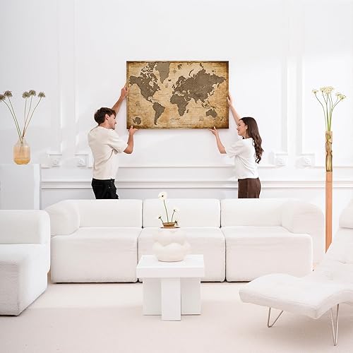 Miniatura 2 de Mapa del mundo en lienzo con tablero de corcho - Letras inglesas - Decoración decorativa de pared para todas las habitaciones - Cuadros en lienzo