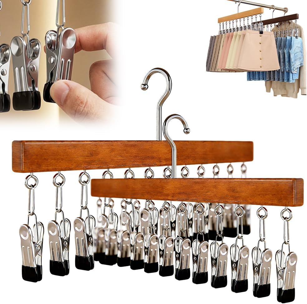 Closet Organizer with 12 Clips, Legging Organizer for Closet, Leggings, Jeans, Hats, Shorts, Socks, 360° Rotating Space Saving Hanging Clothes (Vintage 12 Clips, 2Pcs)