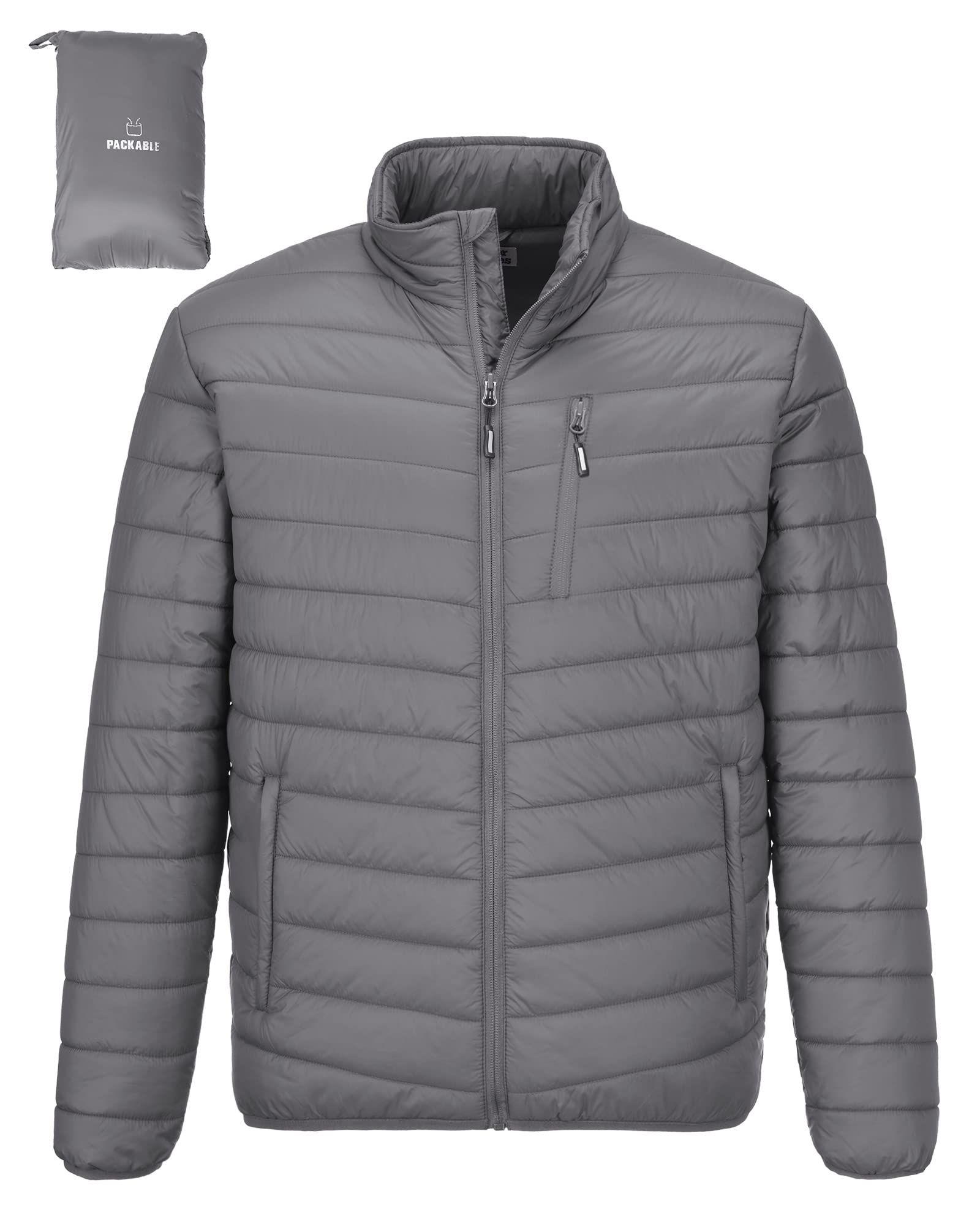 OUTDOOR VENTURES Piumino da uomo leggero e ripiegabile con isolamento a gonfiore caldo e portatile imbottito per escursionismo, viaggi, campeggio