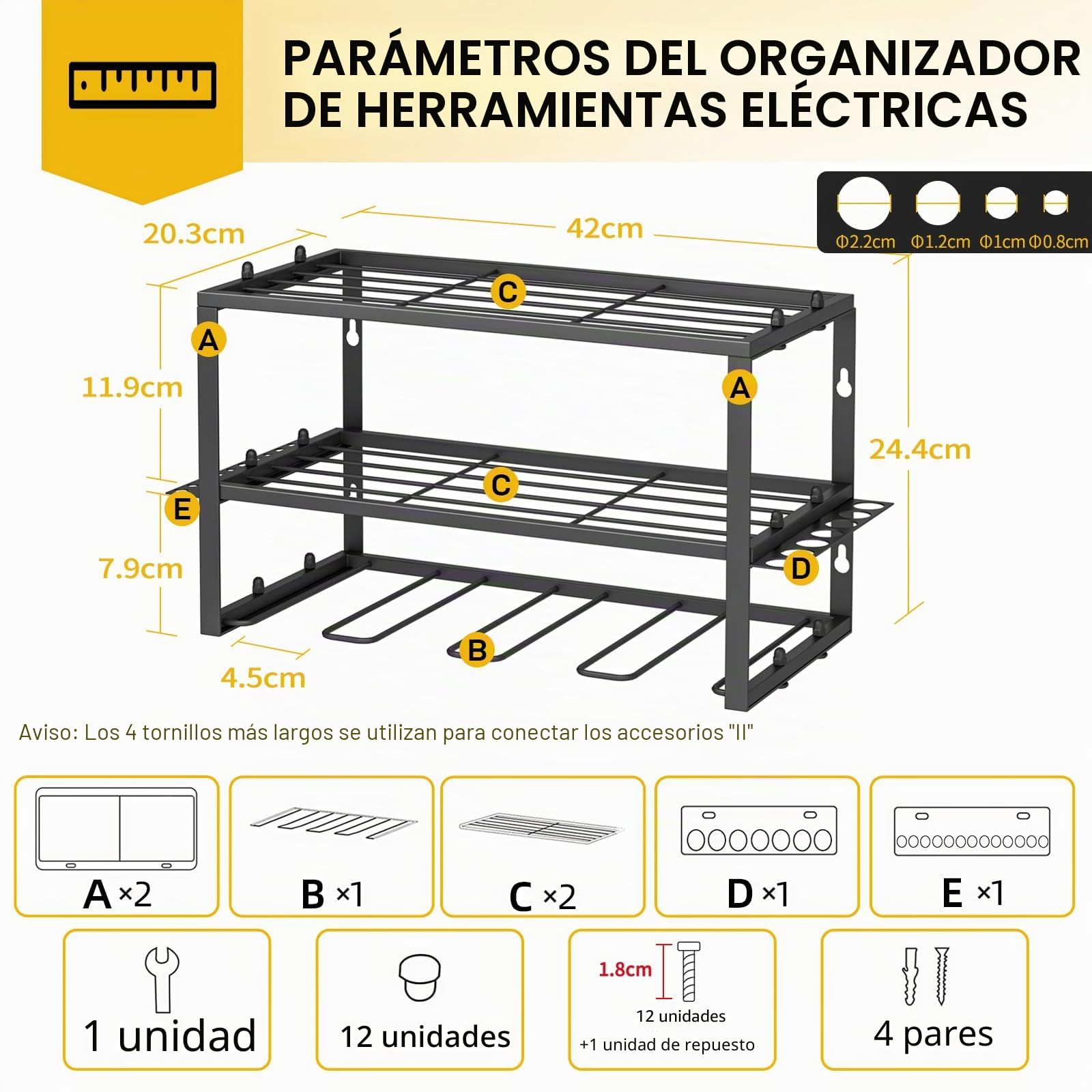 Yeabett Almacenamiento de Herramientas Eléctricas - Estación de Carga de Taladro Inalámbrico de Metal Resistente, Estante Flotante para Herramientas de 2 Paquetes 3 Capas, Estante de Almacenamiento