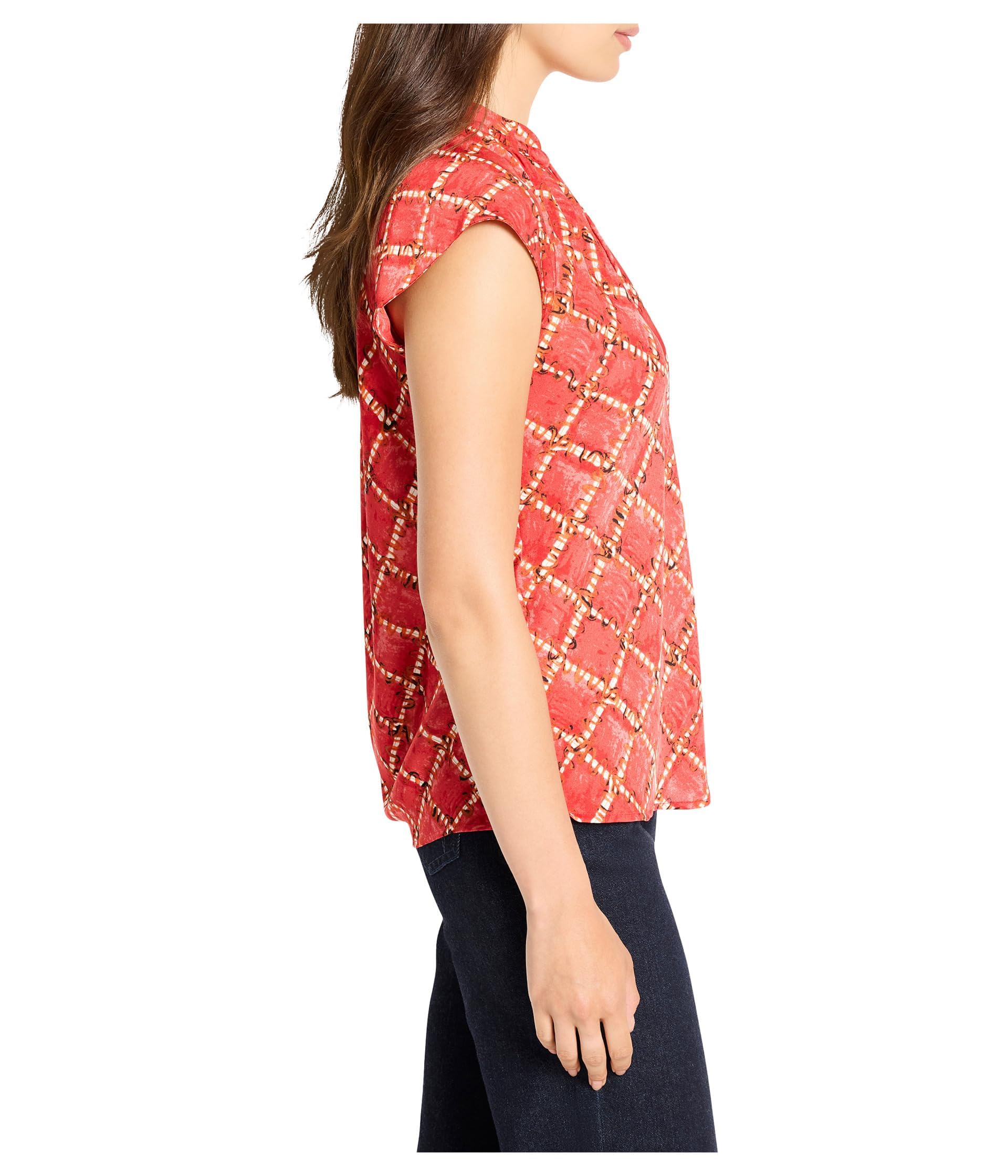NIC+Zoe Women's Squiggle Check Cap Sleeve Top