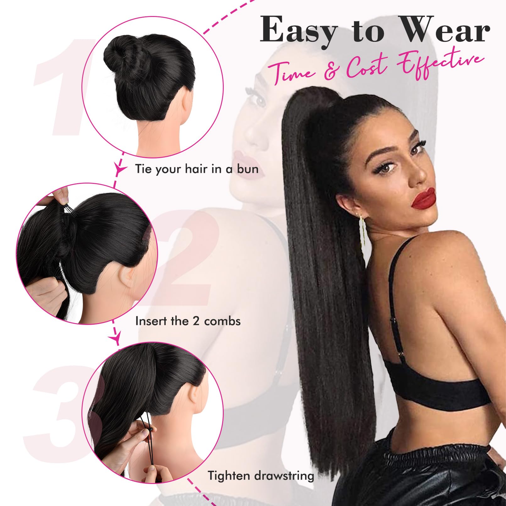 REECHO Ponytail Extension, 28" Long Straight Drawstring Pony Hair Extension Synthetic Pony Tail Hairpiece for Women - Light Ash Brown - Image 4