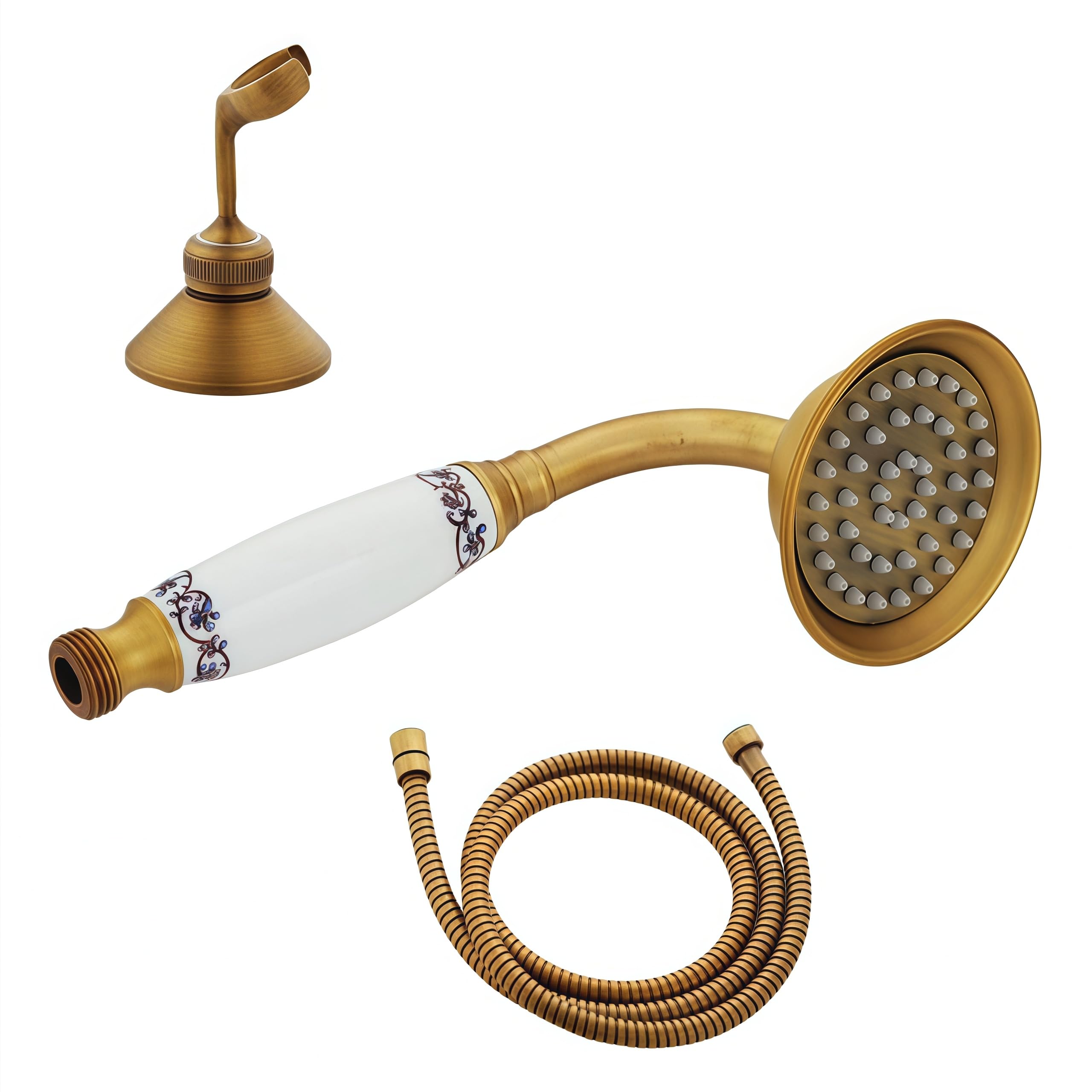 Ducha de mano Alcachofa de Ducha Cabezal de Ducha Accesorio de grifo de ducha para baño de latón antiguo Cabezal de ducha de lluvia de 8 "/ Ducha de mano/Manguera de 150 cm/Válvula angular