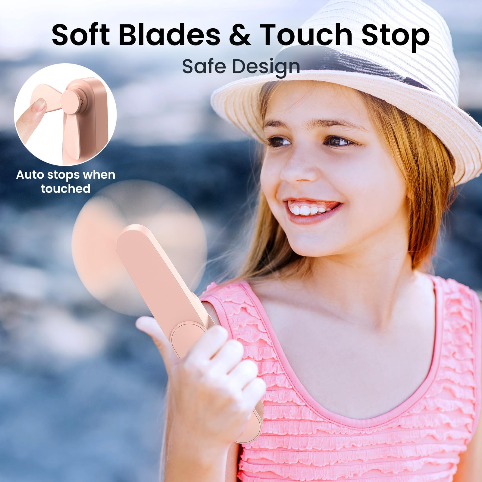 Mini Ventilatore Portatile, Ventilatore USB Ricaricabile, Max 14ore Ventilatore da Tavolo Pieghevole, Ventilatore Silenzioso e Potente, Ventilatore da Scrivania per Viaggi, Ufficio, Campeggio, Regalo