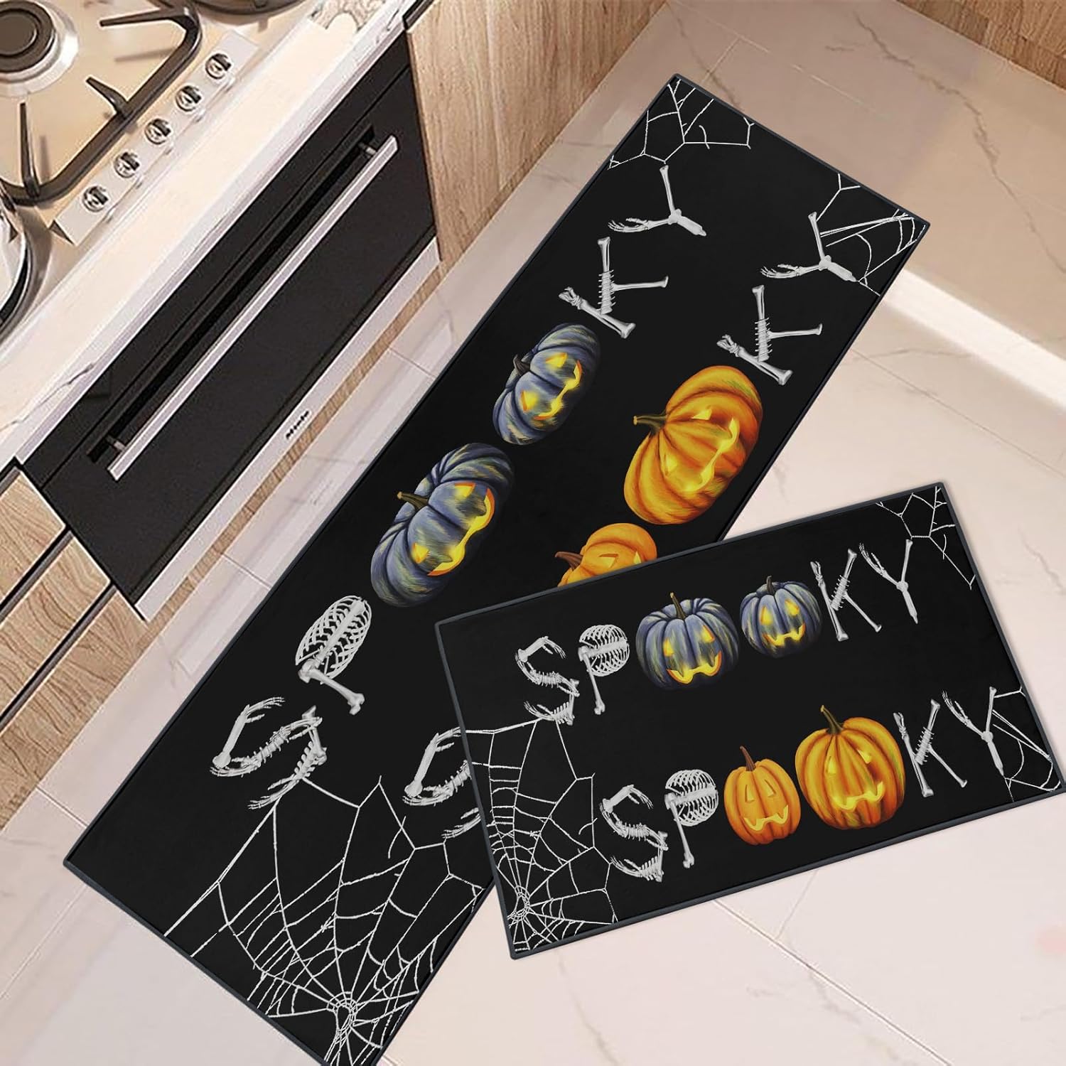 Halloween Kitchen Rugs and Mats Non Skid Washable Set of 2