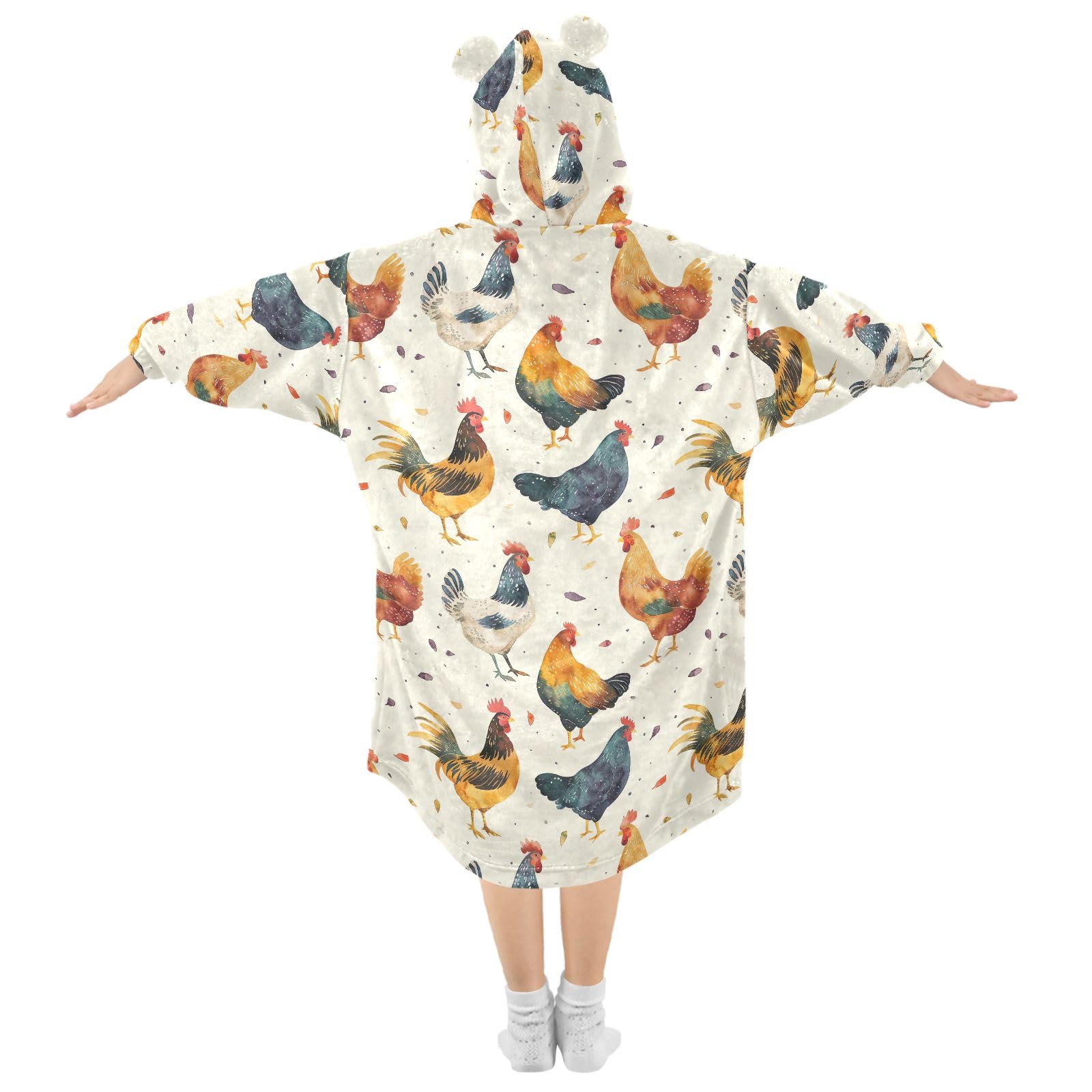 CHIFIGNO Watercolor Chickens Blanket Jumper Hoodie Wearable Blanket, Oversized Hoodie for Kids, Gift for Kids