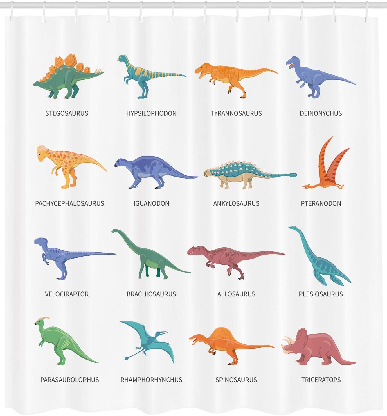 Ambesonne Tyrannosaurus Shower Curtain, Different Type of Dinosaurs Fossil Characters Paleontology Jurassic, Cloth Fabric Bathroom Decor Set with Hooks, 69" W x 84" L, Ceil Blue Orange