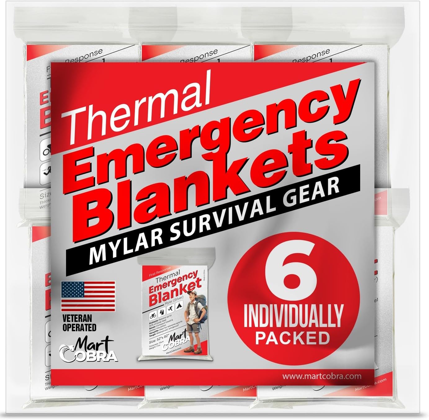 6-Pack Emergency Mylar Thermal Blankets for Survival and Camping