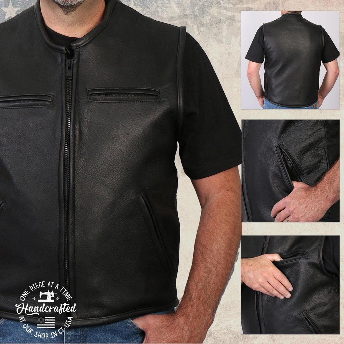 Milwaukee Leather USA MADE MLVSM5001 Men's Black Steerhide Premium Leather Motorcycle Club Style Vest - Image 5