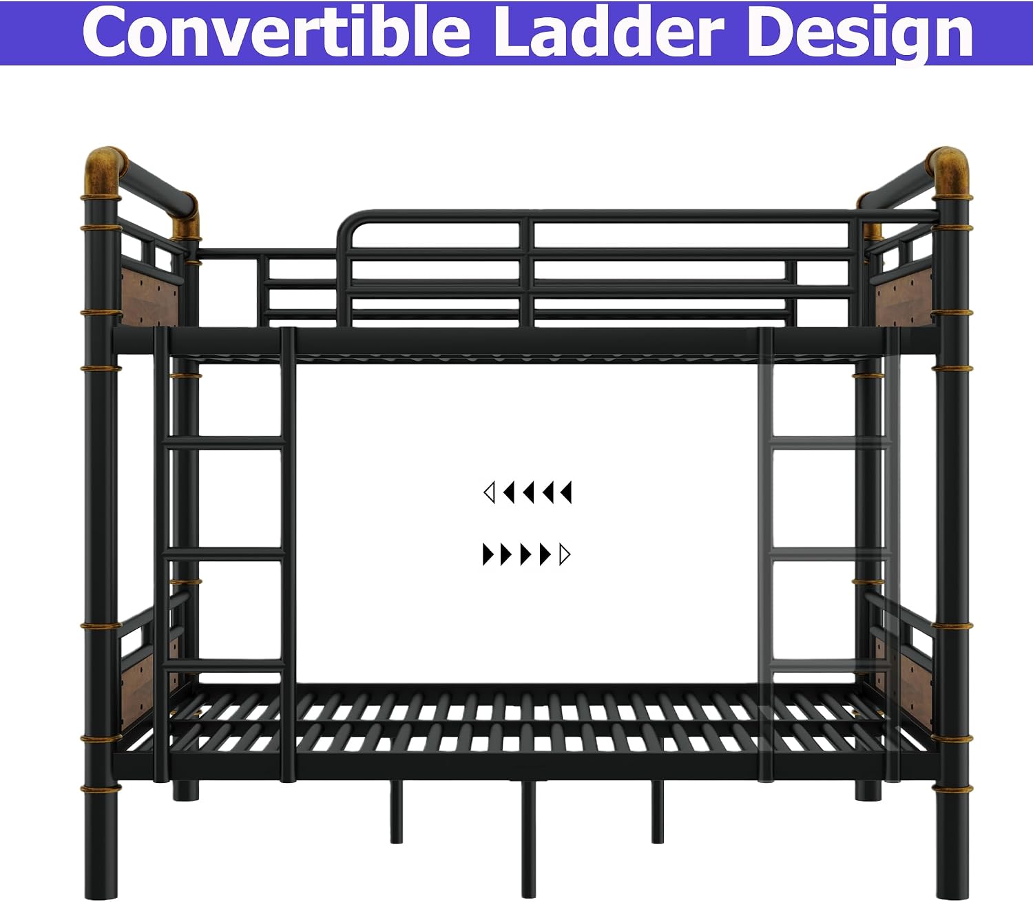Metal Full Over Full Bunk Bed for Adults & Teens, Heavy-Duty Bunk Beds with Ladders and Safety Guardrail, Convertible Into 2 Individual Beds for Boys & Girls, Weight Capacity 700LBS (Black)
