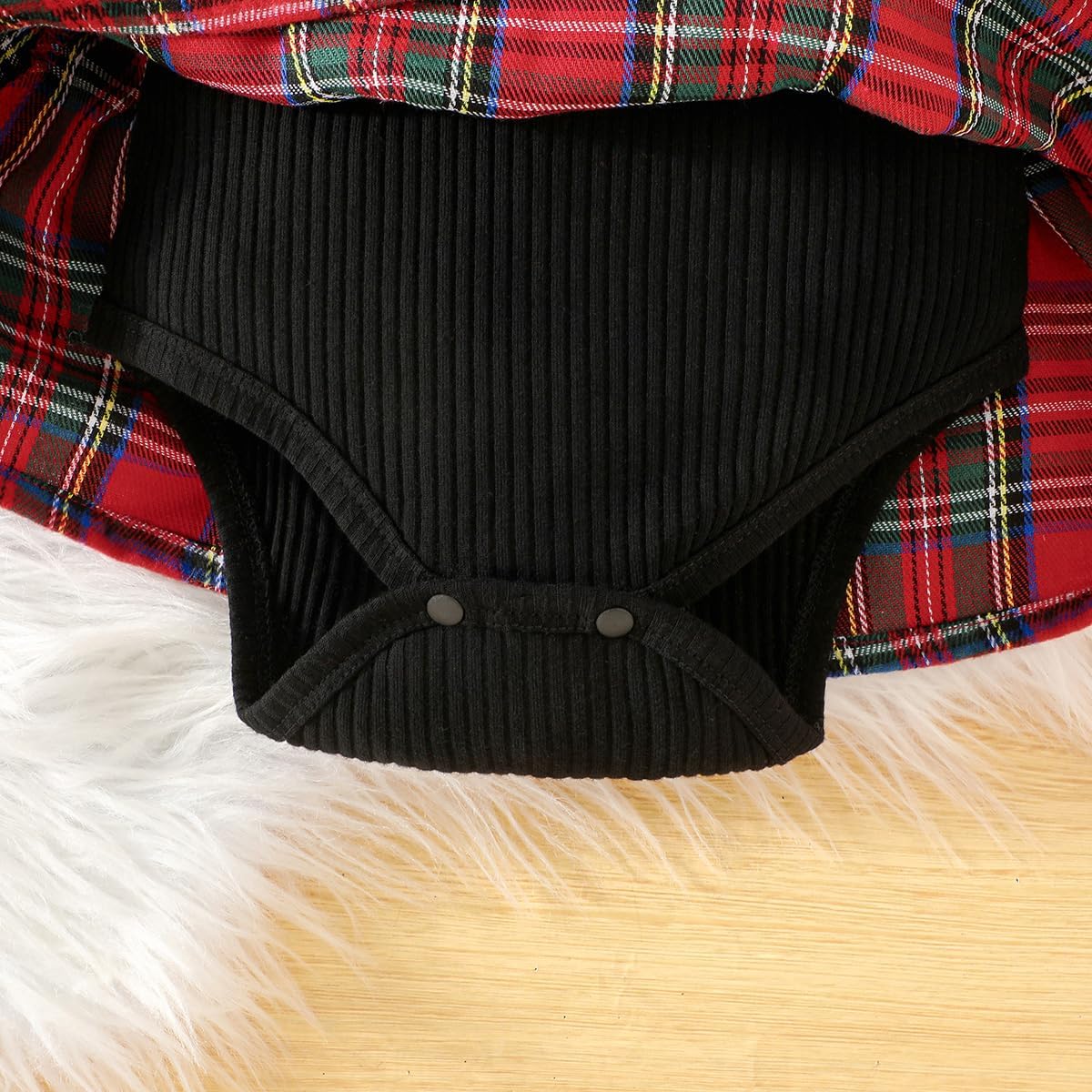 Magic Park 0-24M Baby Toddler Girls Ruffle Long Sleeve Bodysuit Ribbed Plaid Romper Dress Fall Winter Outfit with Headband - Image 7