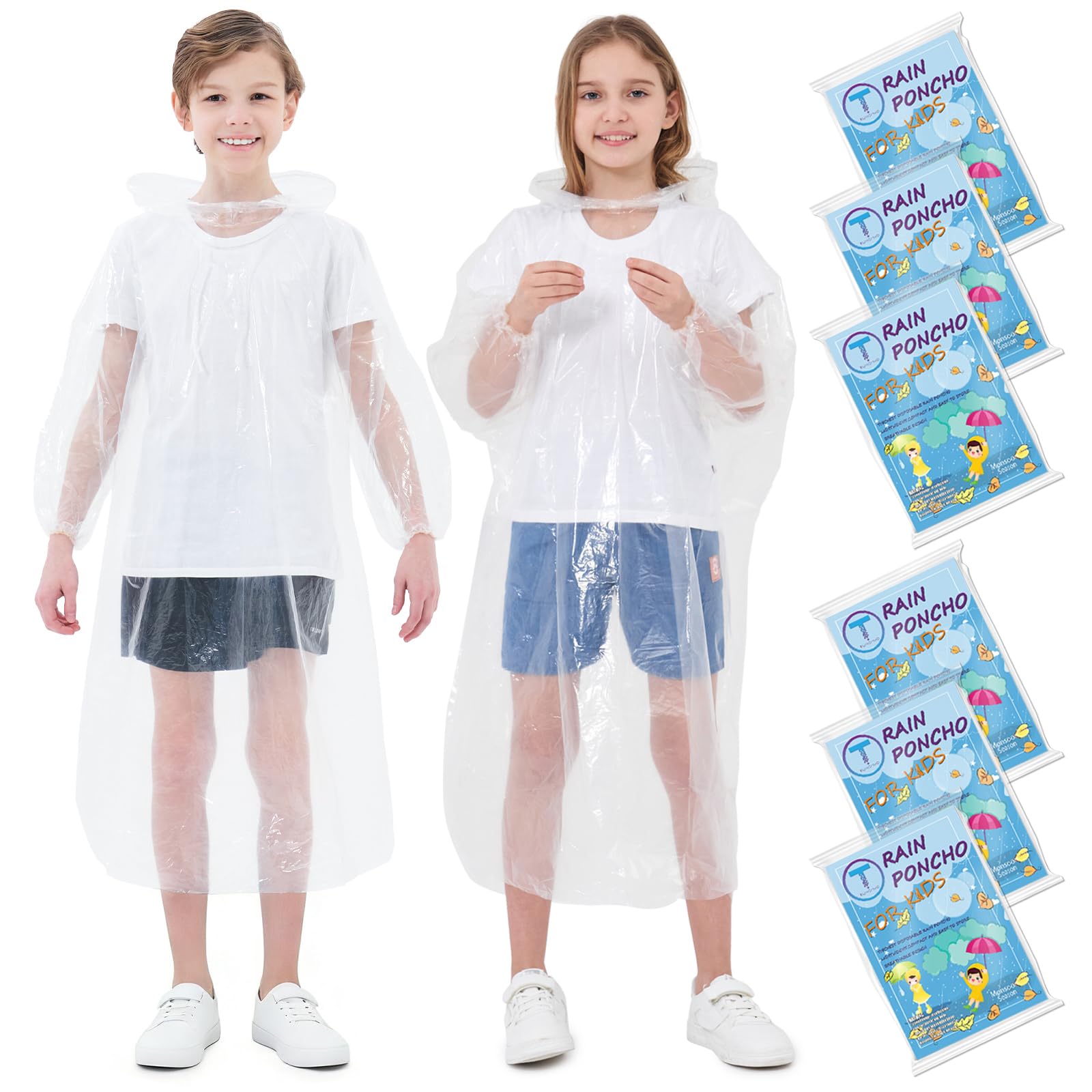 TUNCHMO Disposable Rain Ponchos for Adults &amp; Kids 4/6/10 Pack Extra Thick