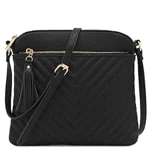 FashionPuzzle Chevron Quilted Medium Crossbody Bag with