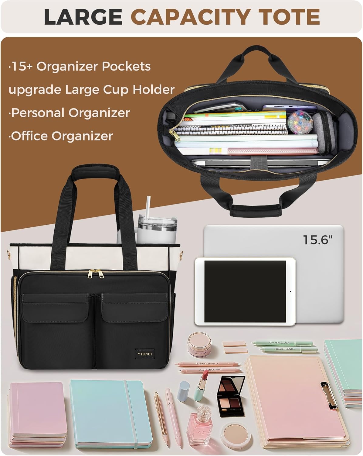 Ytonet Teacher Bag for Women, 15.6 Inch Teacher Tote Bag with Laptop Protective & Accordion File Pockets, Laptop Tote Work Bags Nurse Bags Professional Briefcase for Office, Business, College, Nursing - Image 4