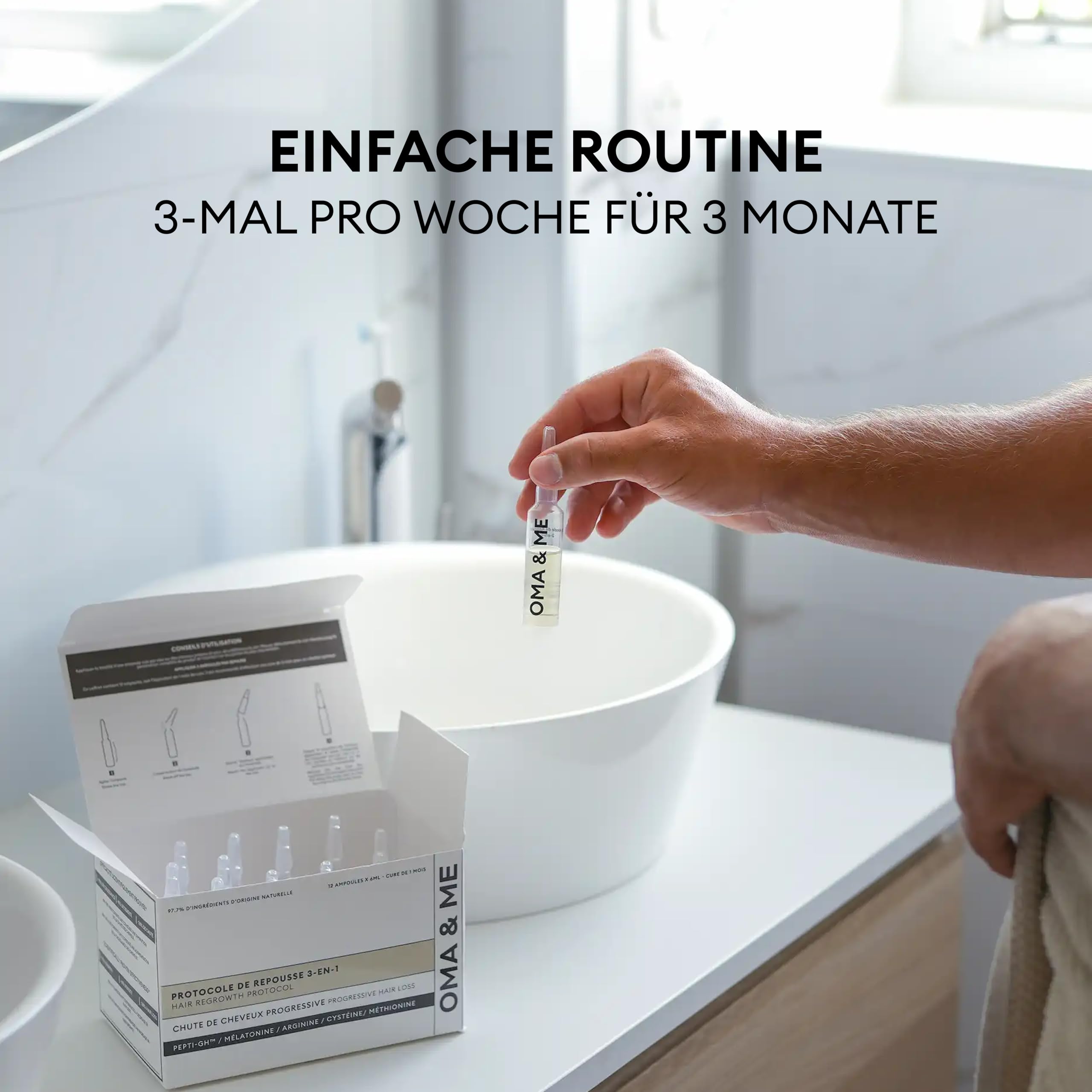 OMA & ME 3-in-1 - Serum gegen Haarausfall und zur Förderung des Haarwachstums - Fördert das Wachstum und reduziert den Haarausfall - 12 Ampullen à 6 ml (1 Monat Kur)