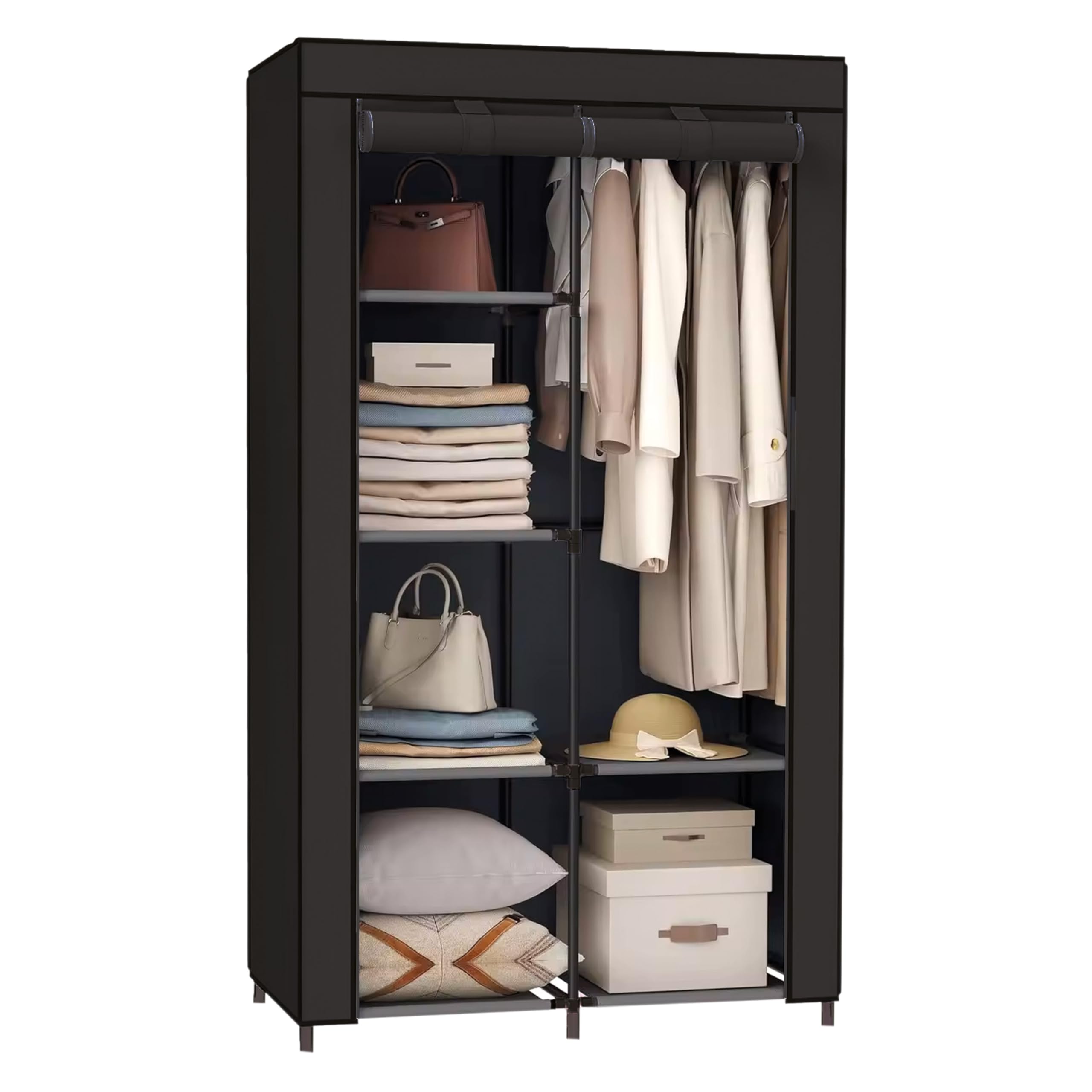 Brixy Faltbarer Kleiderschrank aus Stoff, platzsparender Garderobenschrank für Camping und Zuhause, 88 x 45 x 168 cm, Schwarz