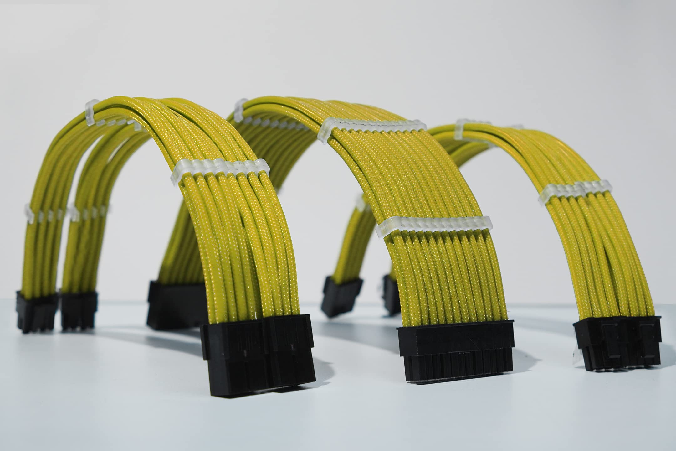 Volted Mods PSU Custom Sleeved extension cable w/Comb kit┃1 x 24 P (20+4)┃1 x 8 P (4+4) CPU┃2 x 8 P (6+2) GPU Set┃30CM 300MM (Yellow)