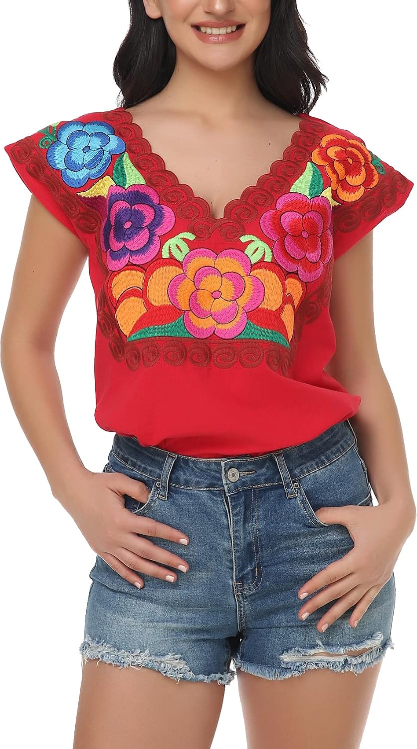 YZXDORWJ Women's Mexican Peasant Blouse Cotton Tops White Shirt