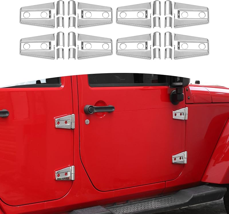 Protetores de Dobradiça de Porta em ABS com Acabamento Cromado para Jeep Wrangler JK JKU 2007–2017 RT-TCZ, Kit com 8 Peças