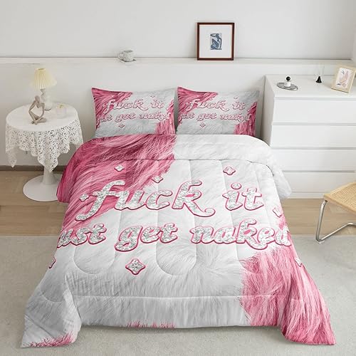 Feelyou Get Naked - Juego de ropa de cama para niños, juego de edredón de piel de vaca para niños, color rosa vaca, decoración con purpurina, juego