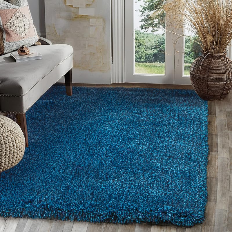 Image of FIASCO Round Shaggy Carpet Plain Fur Rugs Home and Office Sqaure Microfiber 2 Inch Pile Height Back in Canvas Modern Interior Mats 2x2 Feet Blue Turquoise Mix