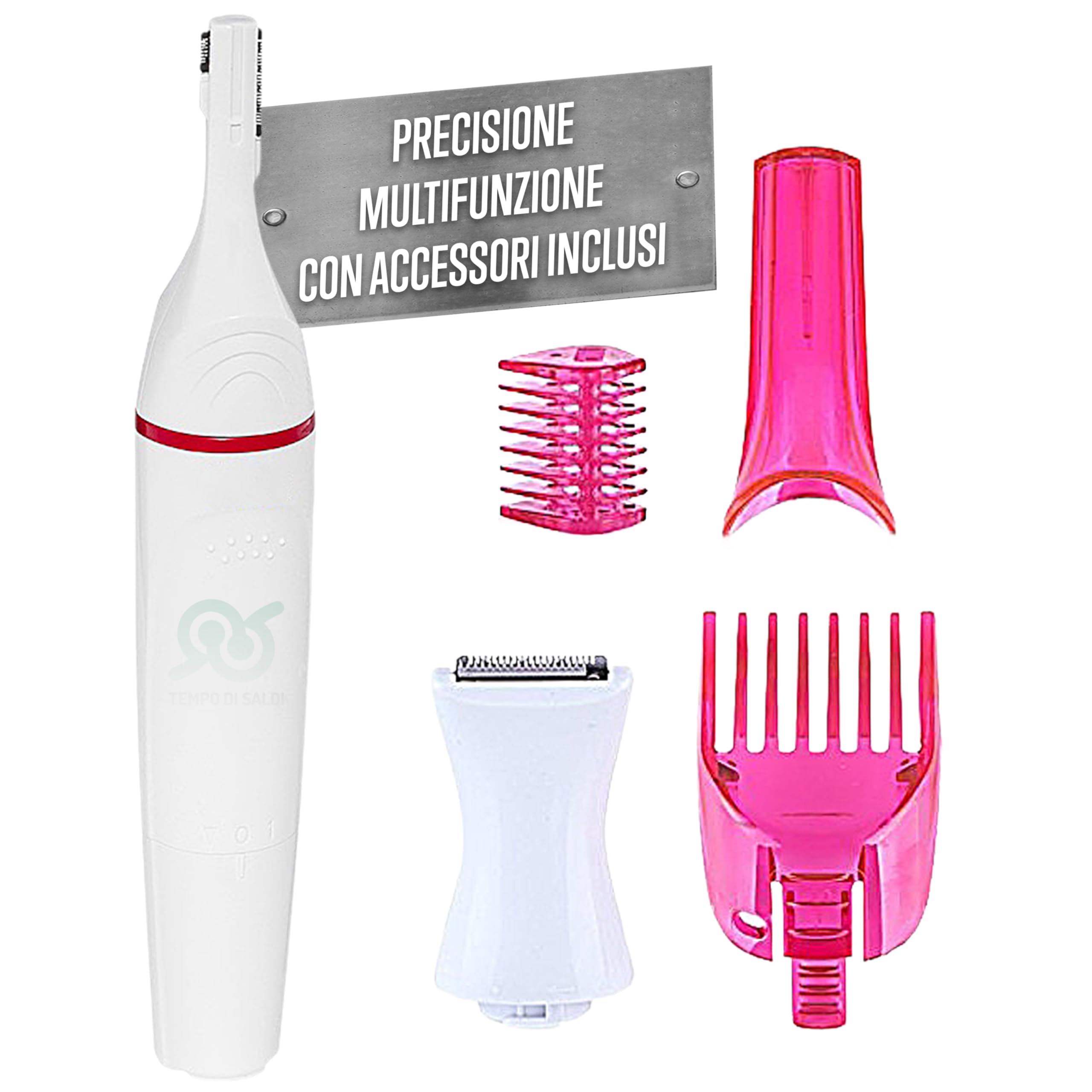 Tempo di Saldi Rasoio Elettrico Donna per Viso e Corpo - Epilatore per Sopracciglia, Parti Intime e Bikini Trimmer - Depilatore Portatile a Batteria con Testina di Precisione e Accessori