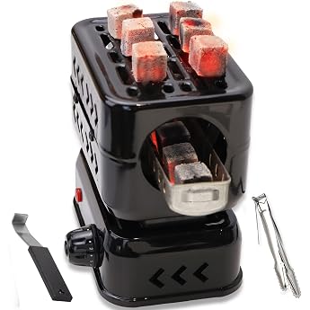 Electric Coal Burner 1200W Coconut Charcoal Charcoal Burner with Grid and Tongs Black